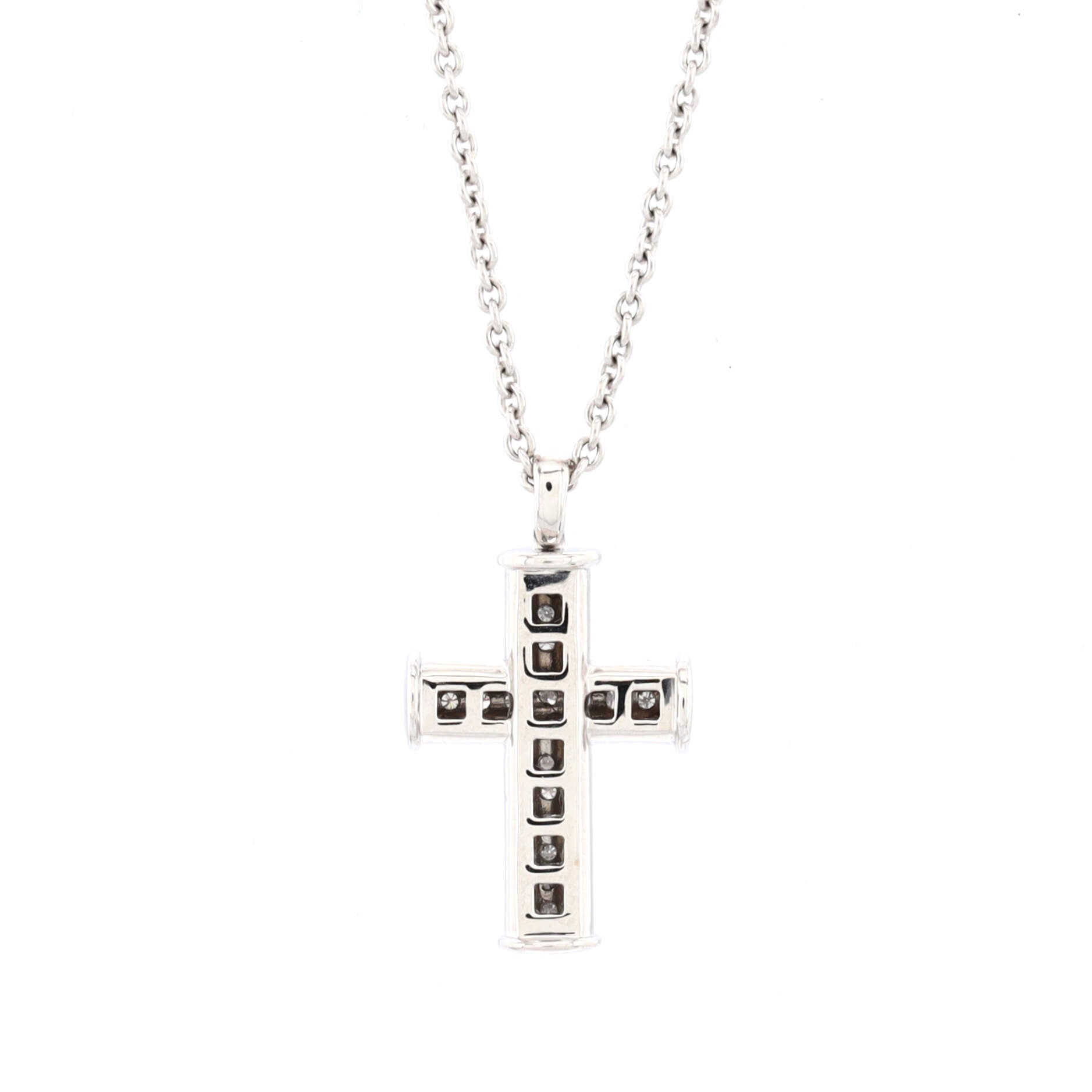 Latin Cross Pendant Necklace 18K White Gold with Diamonds