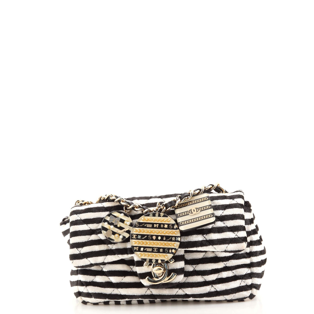 CC Chain Flap Bag Quilted Striped Velvet Extra Mini