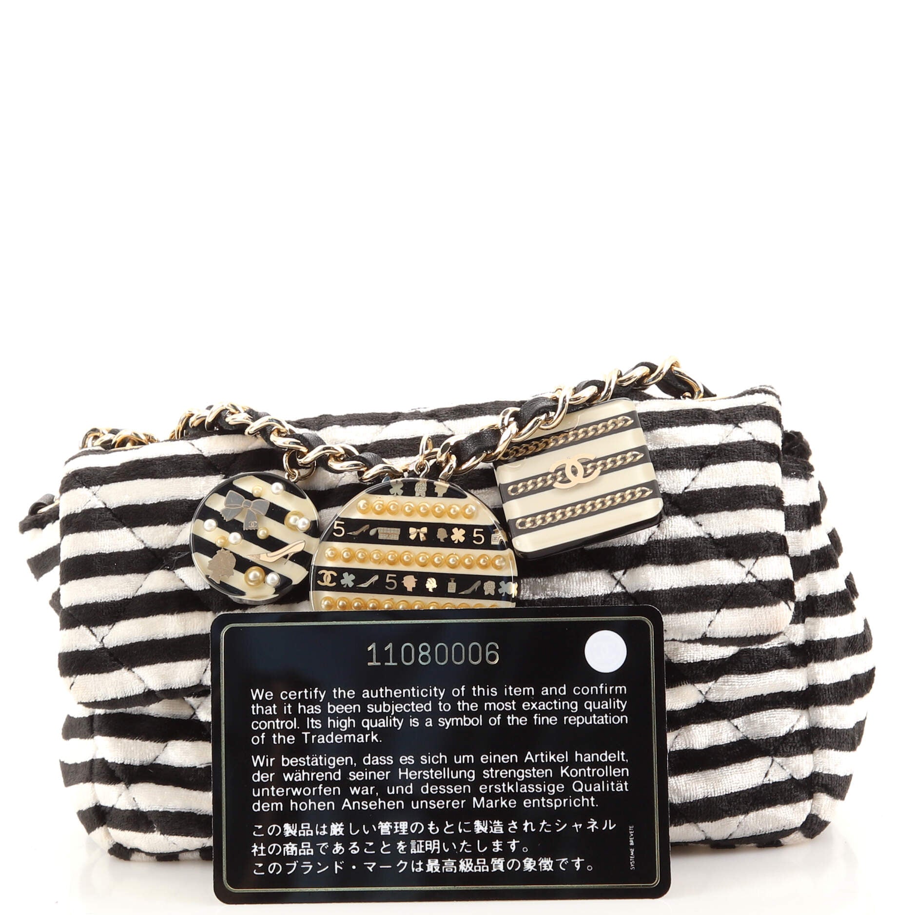 CC Chain Flap Bag Quilted Striped Velvet Extra Mini