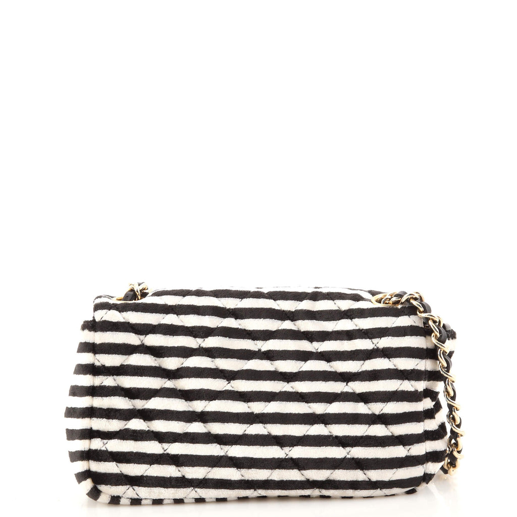 CC Chain Flap Bag Quilted Striped Velvet Extra Mini