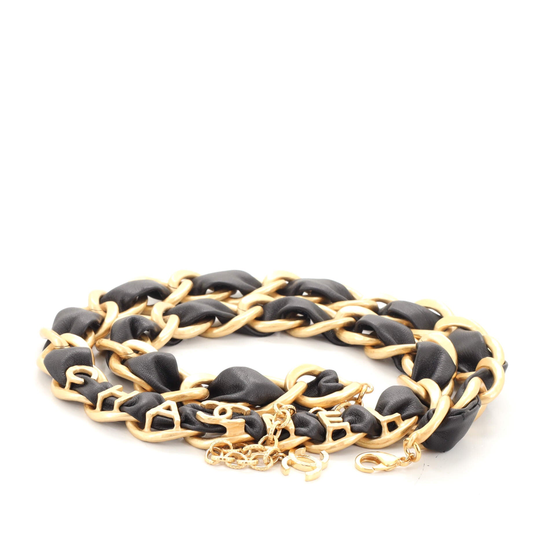 CHA-NEL Logo Belt Metal and Leather 80