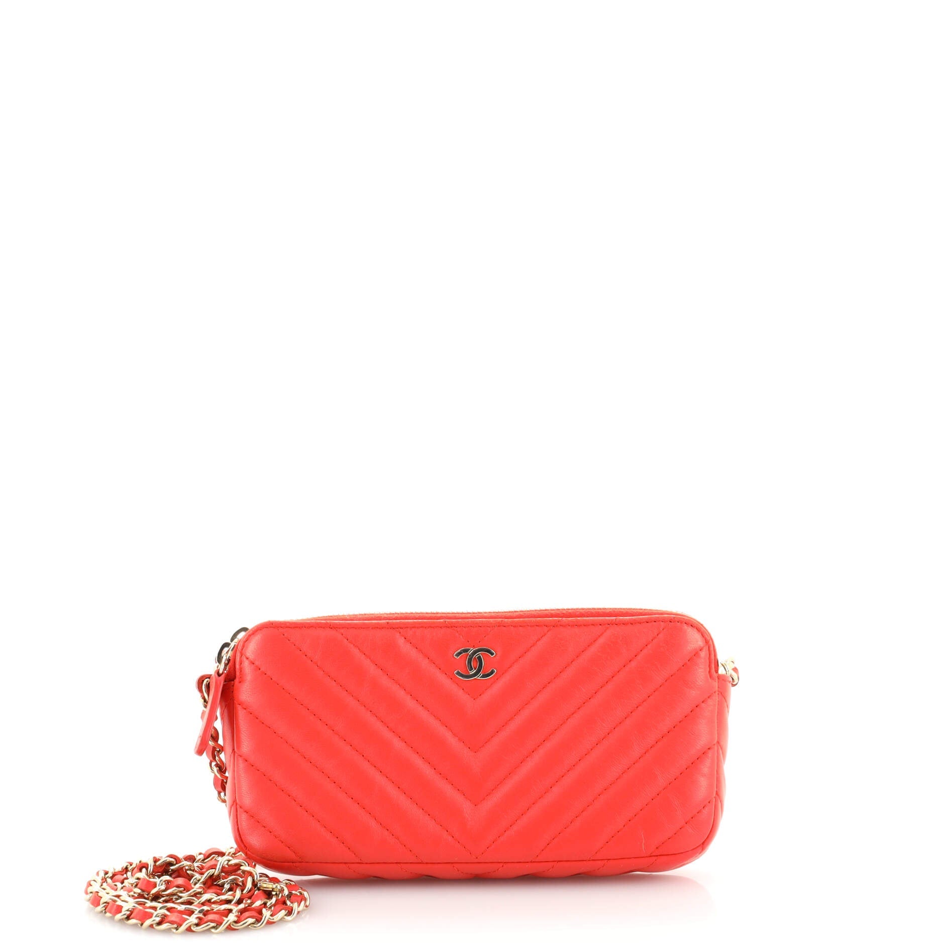 Double Zip Clutch with Chain Chevron Lambskin