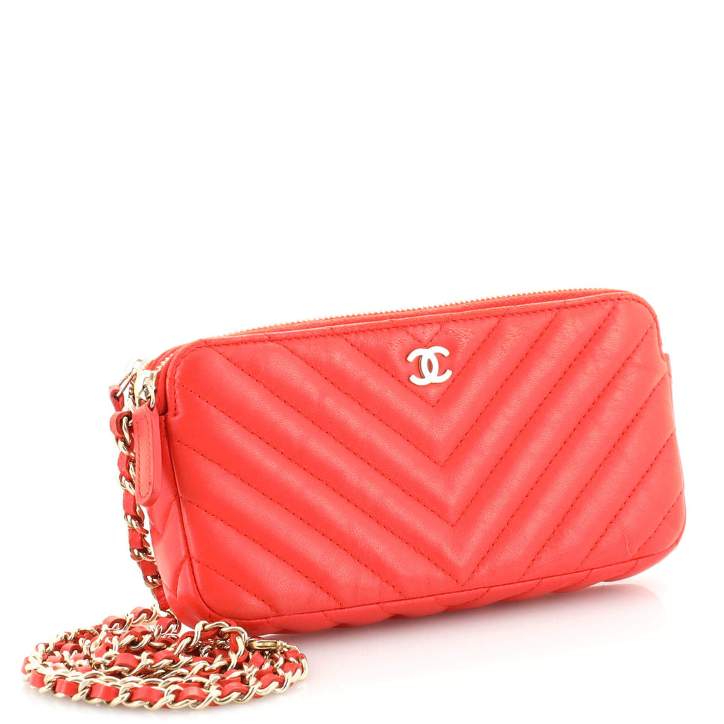 Double Zip Clutch with Chain Chevron Lambskin
