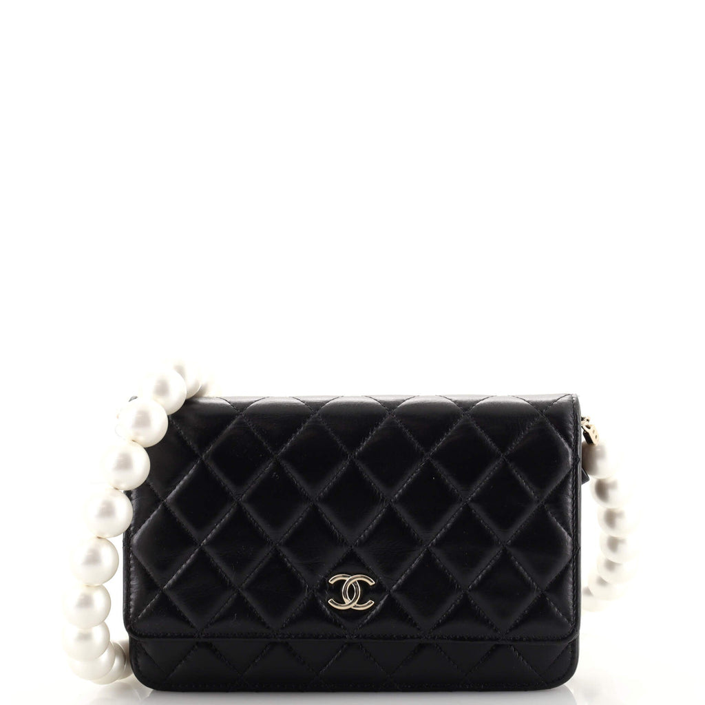 Pearl Strap CC Wallet on Chain Quilted Calfskin Mini