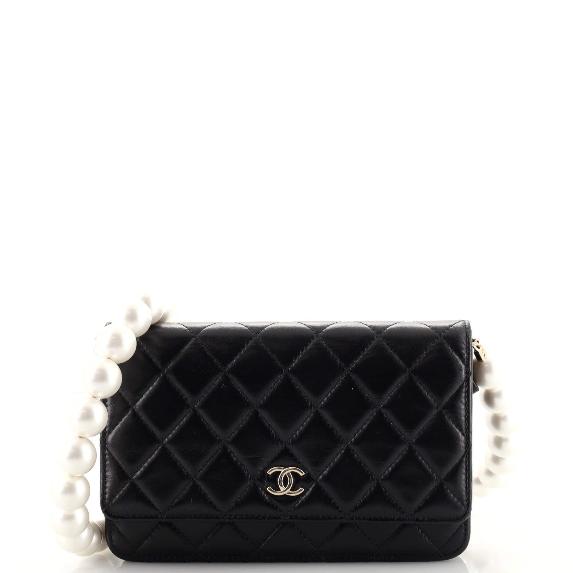 Pearl Strap CC Wallet on Chain Quilted Calfskin Mini