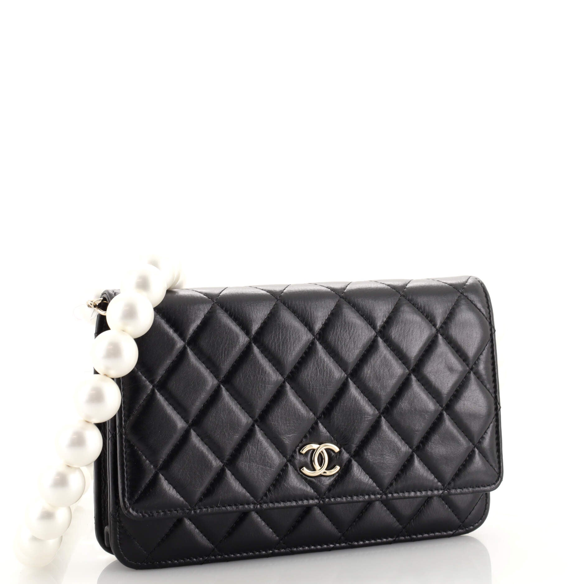 Pearl Strap CC Wallet on Chain Quilted Calfskin Mini