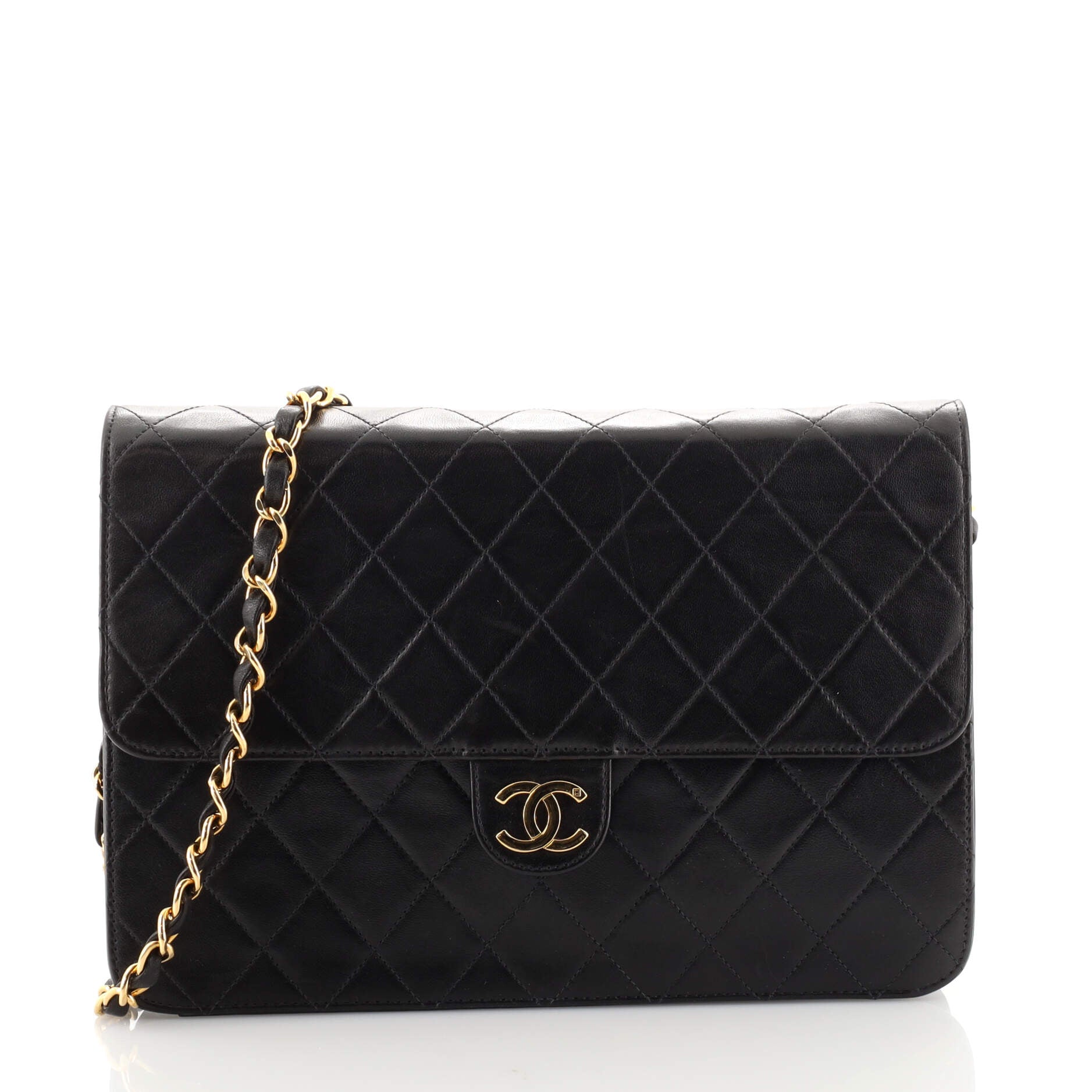 Vintage Clutch with Chain Quilted Leather Medium