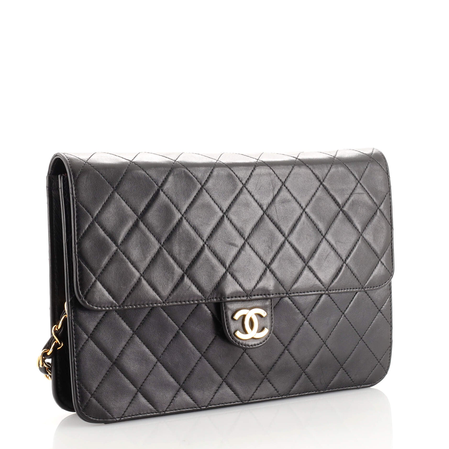 Vintage Clutch with Chain Quilted Leather Medium