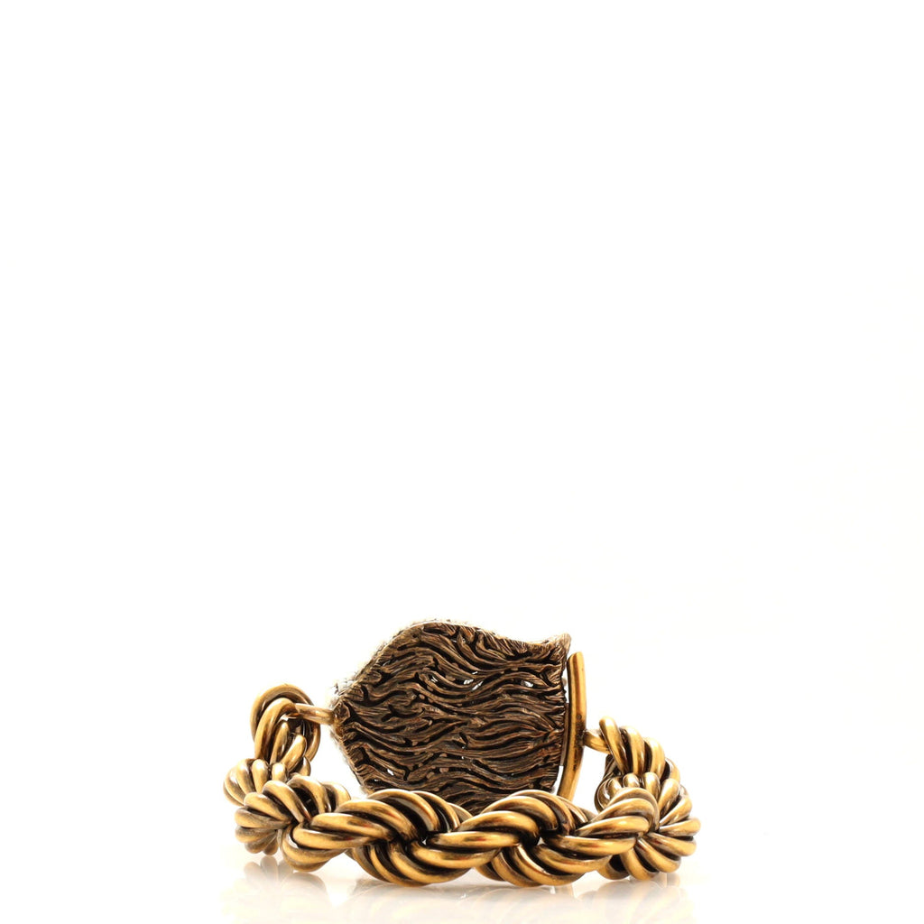 Tiger Head Chain Bracelet Metal with Faux Pearls and Crystals