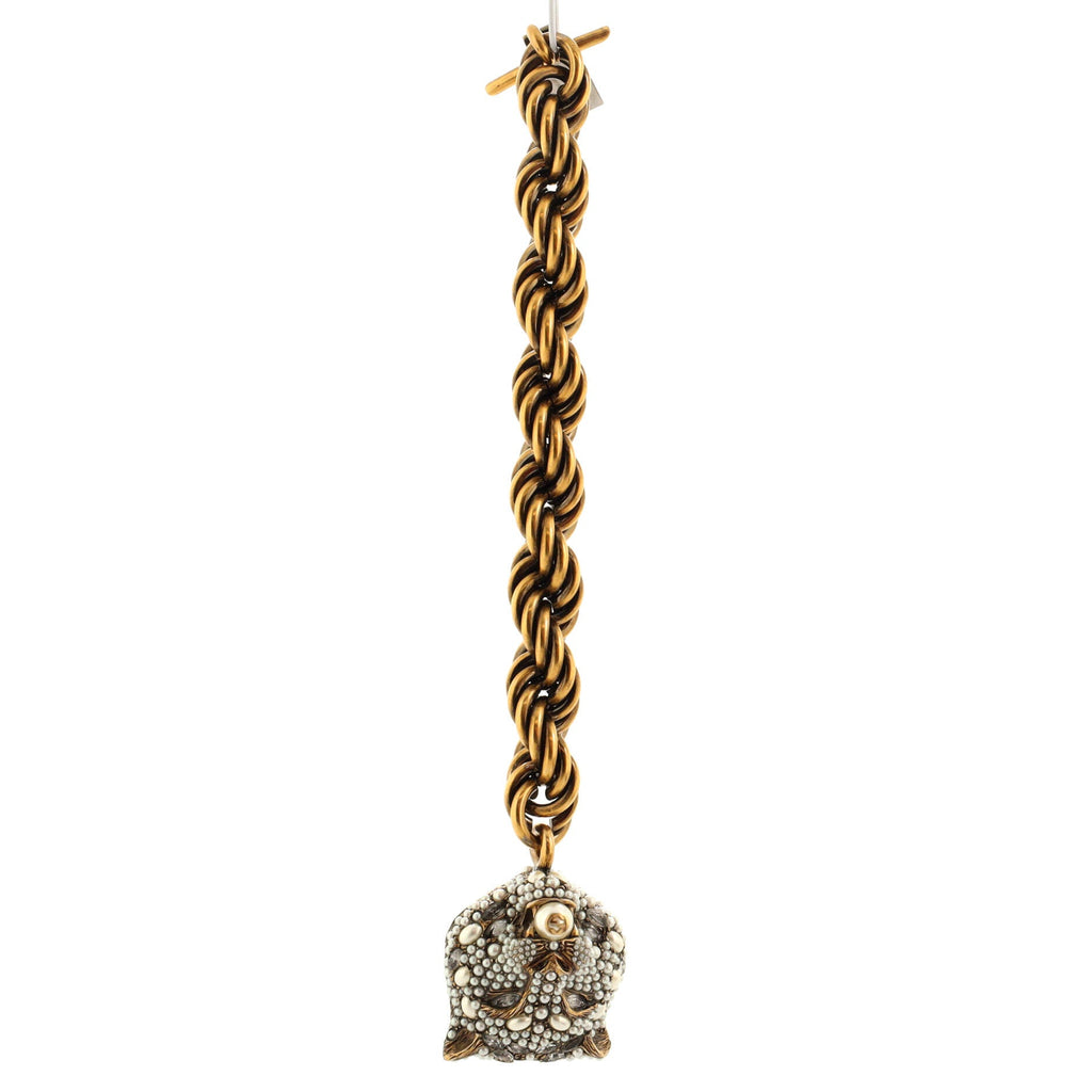 Tiger Head Chain Bracelet Metal with Faux Pearls and Crystals