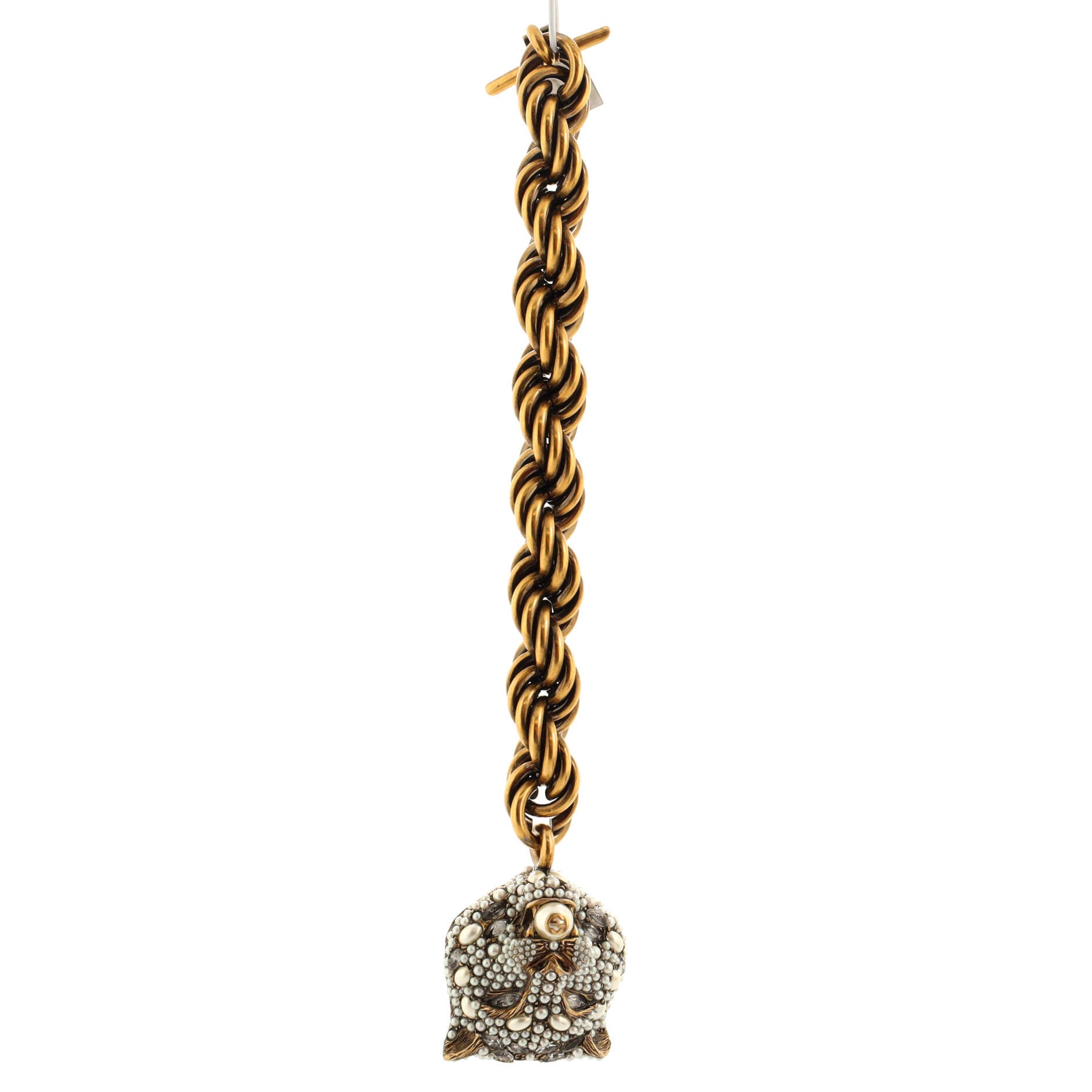 Tiger Head Chain Bracelet Metal with Faux Pearls and Crystals