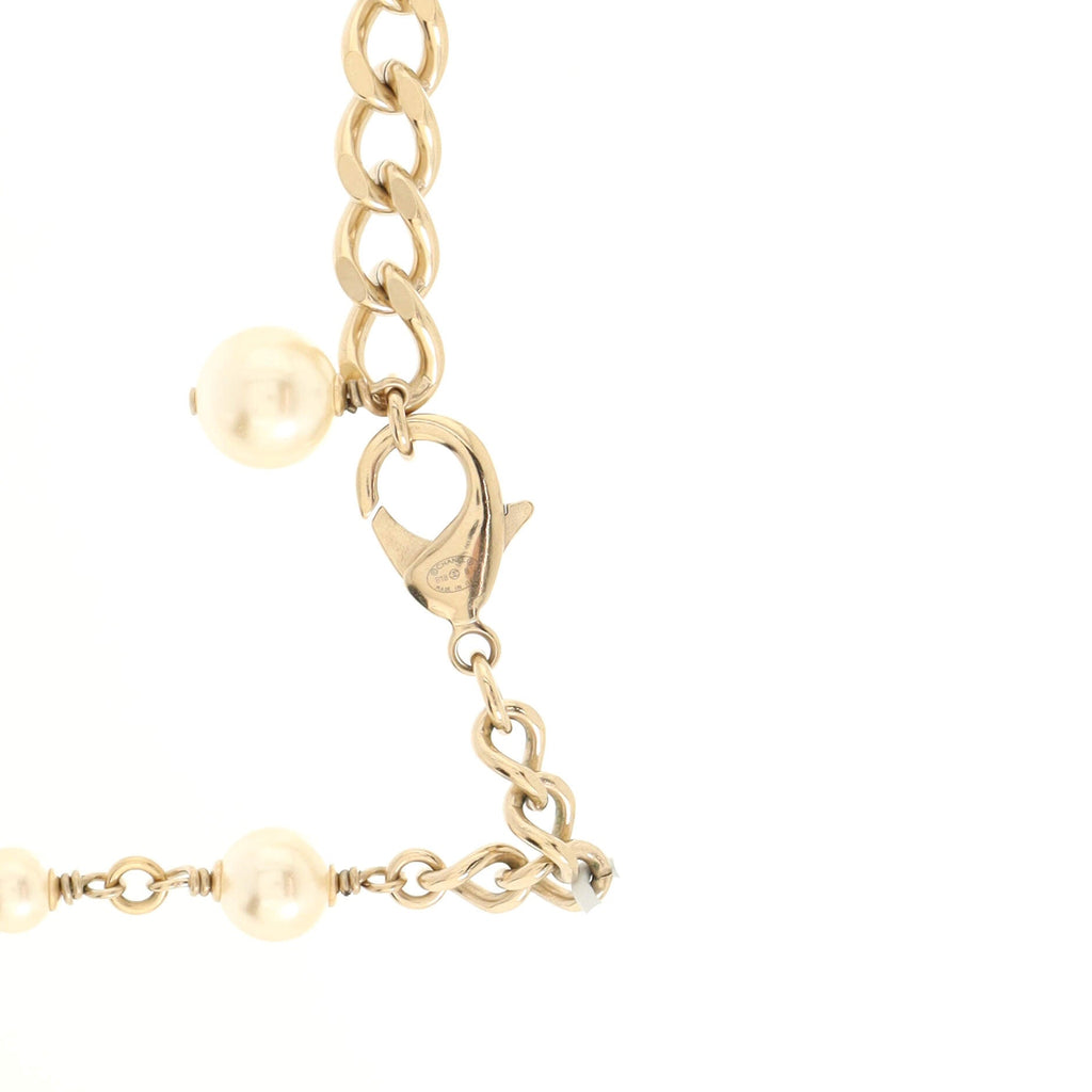 Perfume Bottle Charm Chain Long Necklace Metal and Faux Pearls