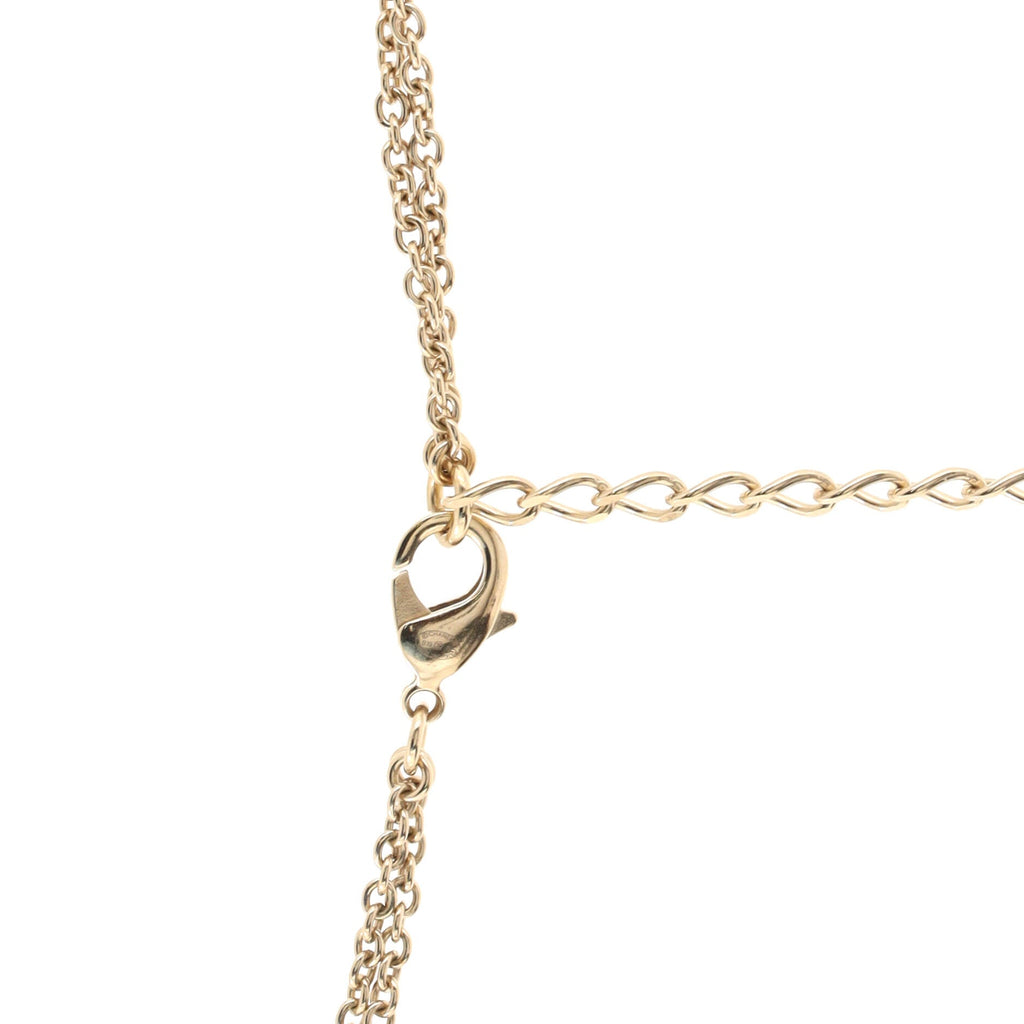 CC Double Chain Lariat Necklace Metal and Faux Pearls