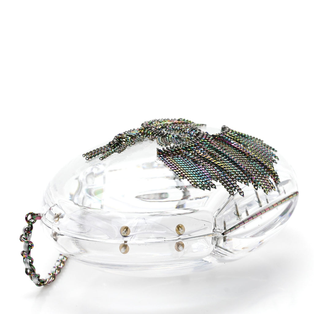 Plexiglass Iridescent Chain Fringe CC Clutch Clear