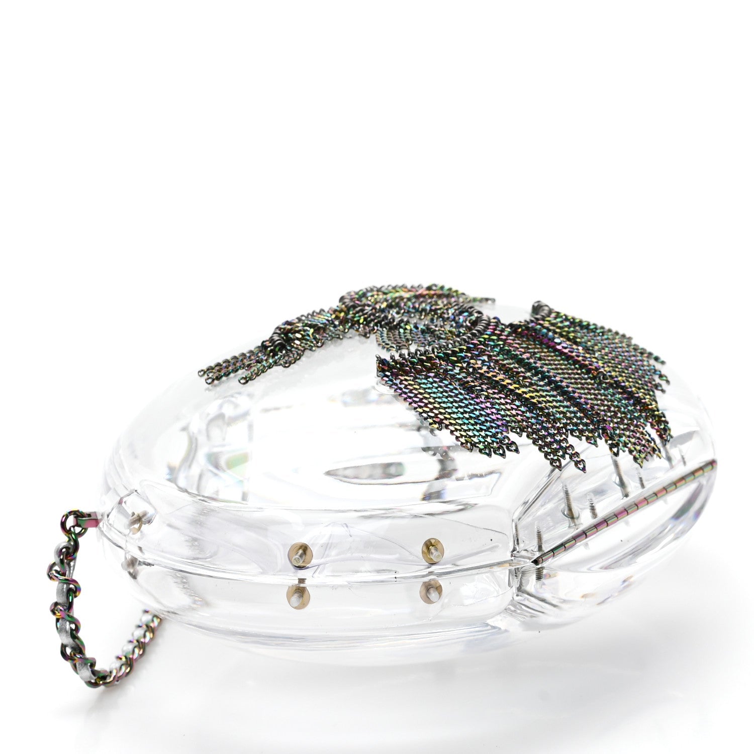 Plexiglass Iridescent Chain Fringe CC Clutch Clear