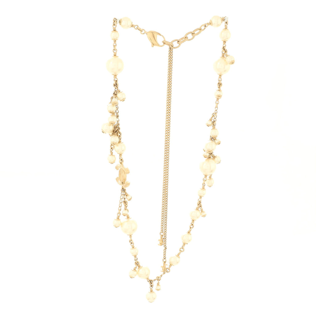 CC Pearl Fringe Necklace Metal and Faux Pearls