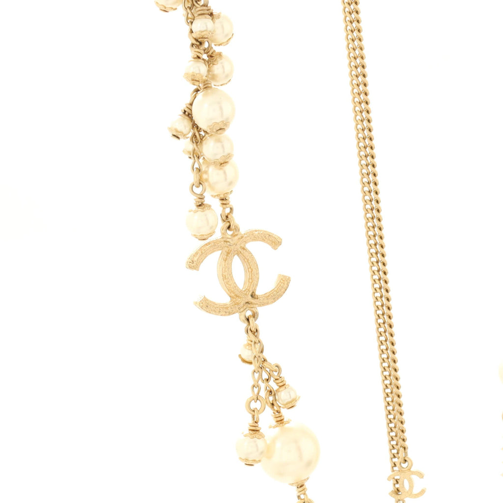CC Pearl Fringe Necklace Metal and Faux Pearls