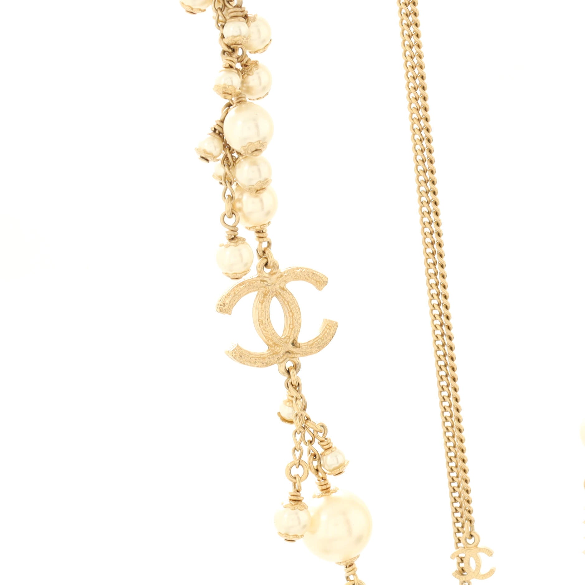 CC Pearl Fringe Necklace Metal and Faux Pearls