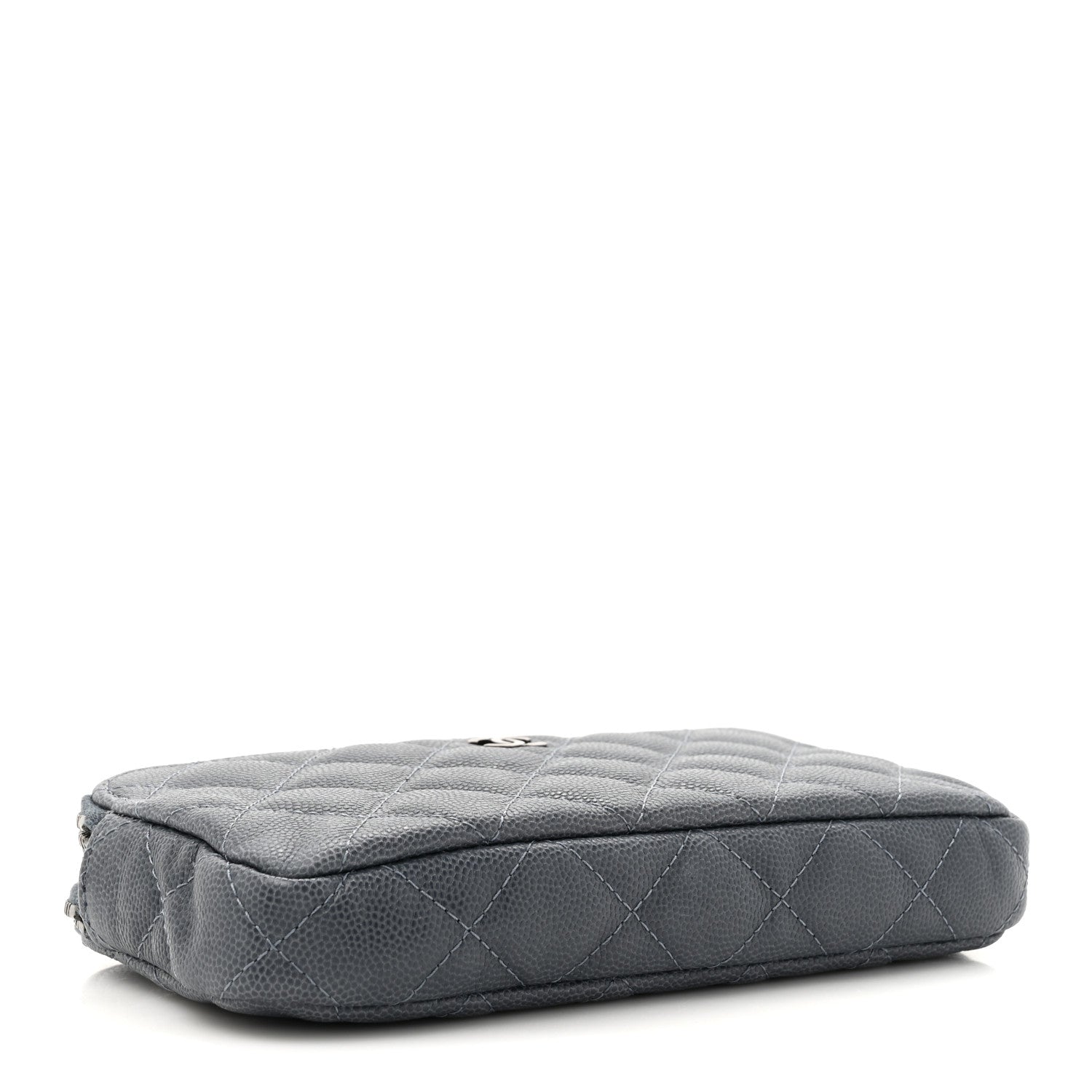 Caviar Quilted Small Clutch With Chain Grey