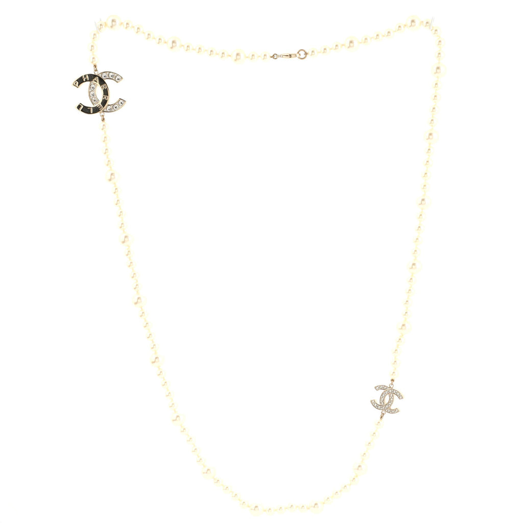 CC Station Long Necklace Metal with Faux Pearls