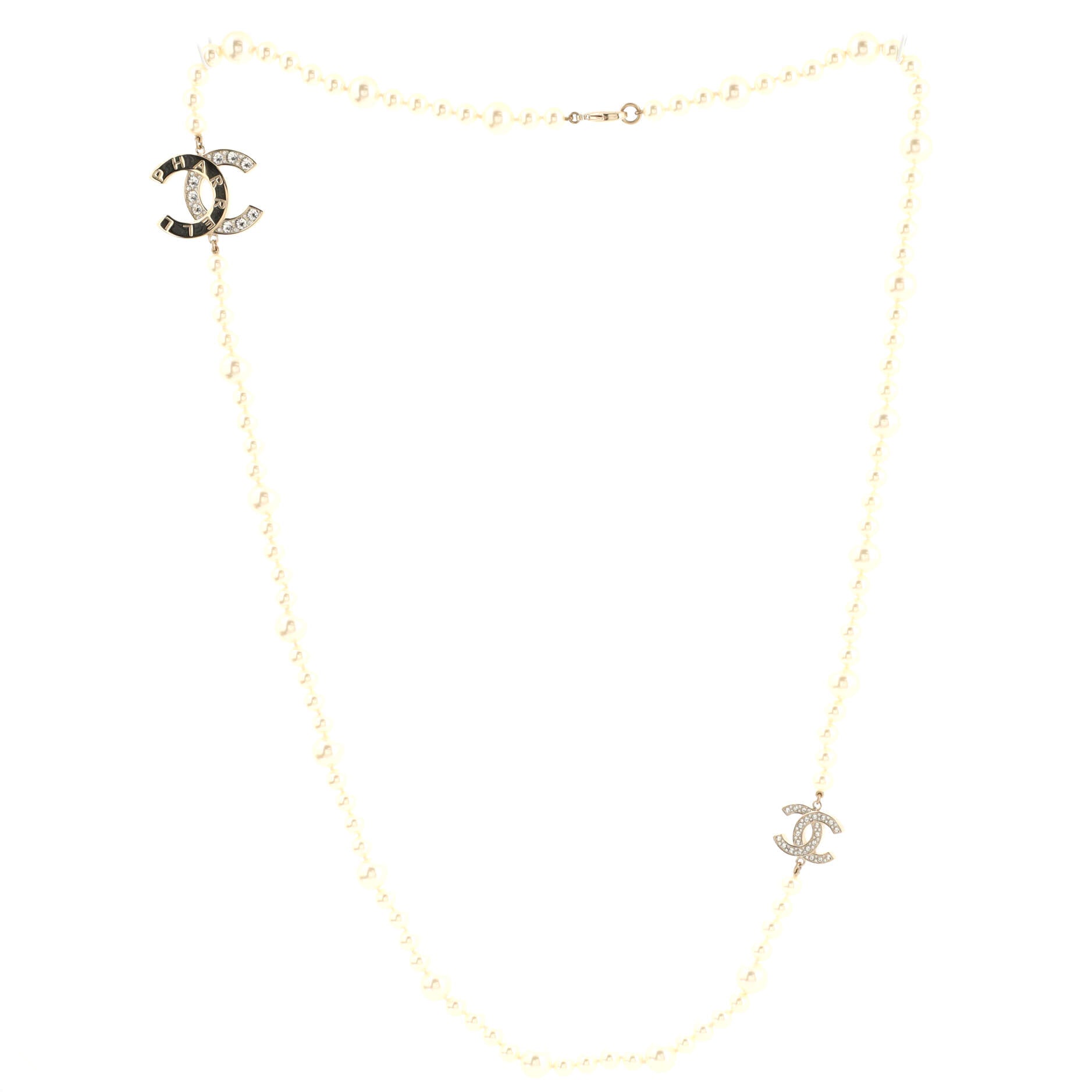 CC Station Long Necklace Metal with Faux Pearls