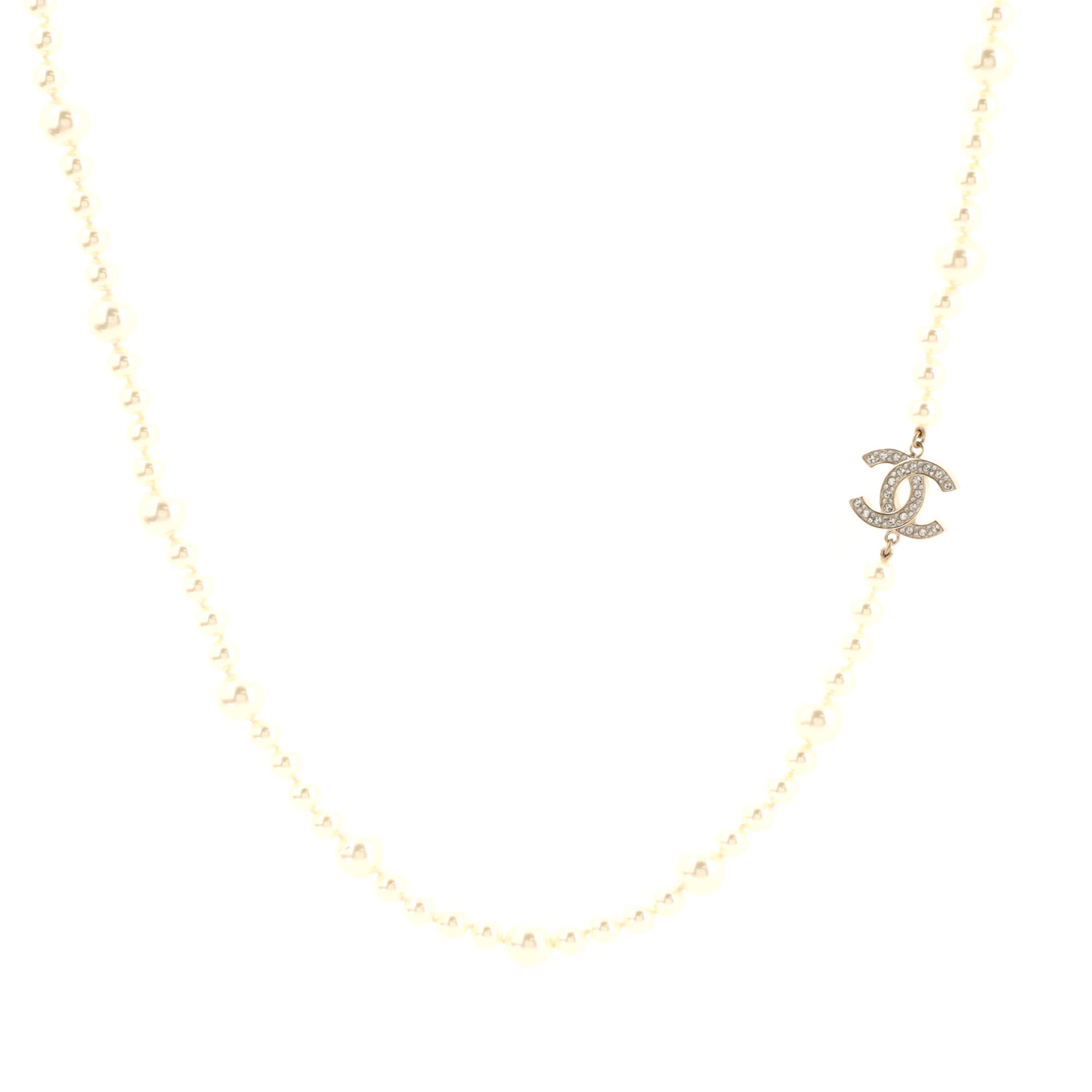CC Station Long Necklace Metal with Faux Pearls