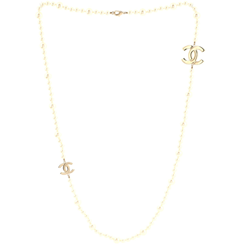 CC Station Long Necklace Metal with Faux Pearls