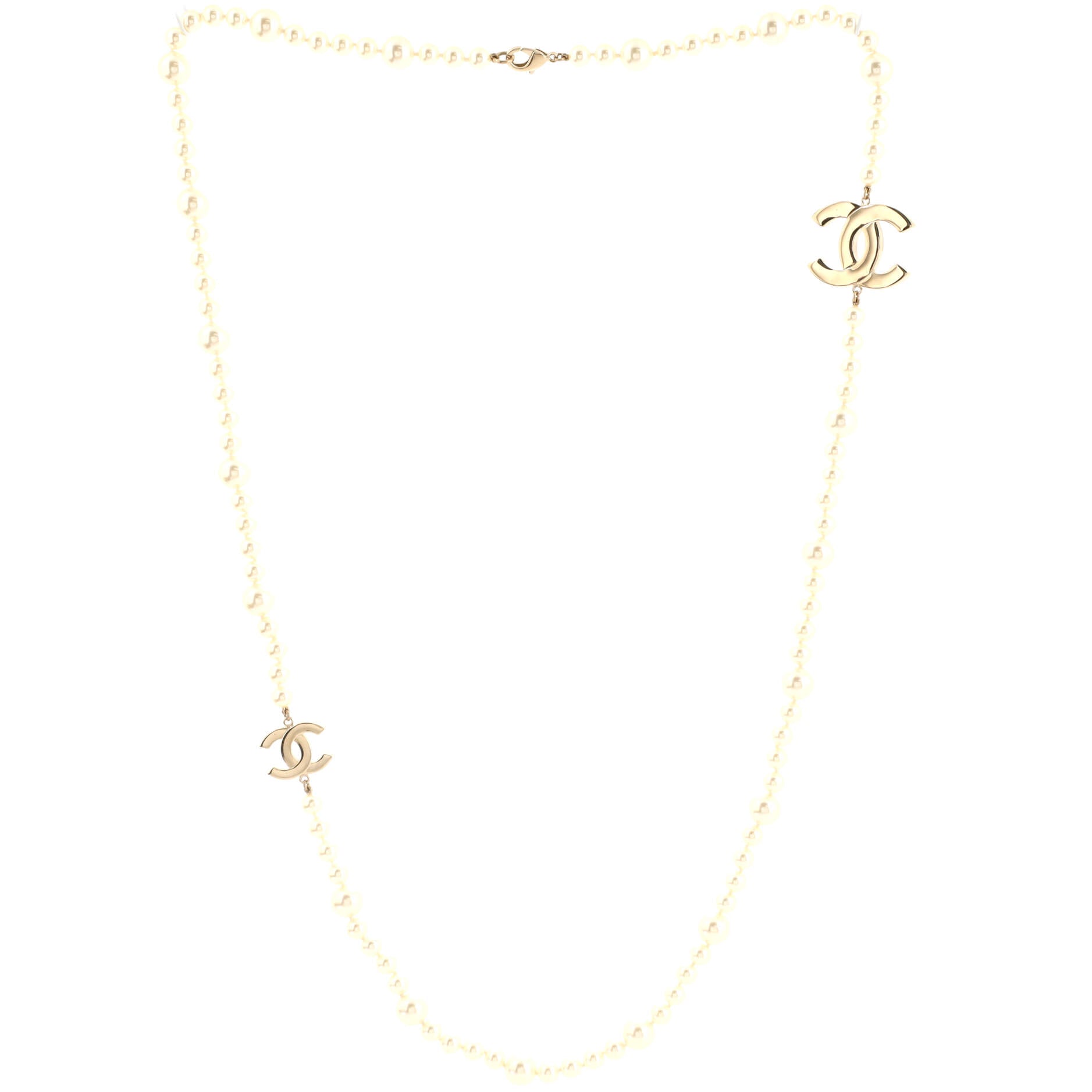 CC Station Long Necklace Metal with Faux Pearls
