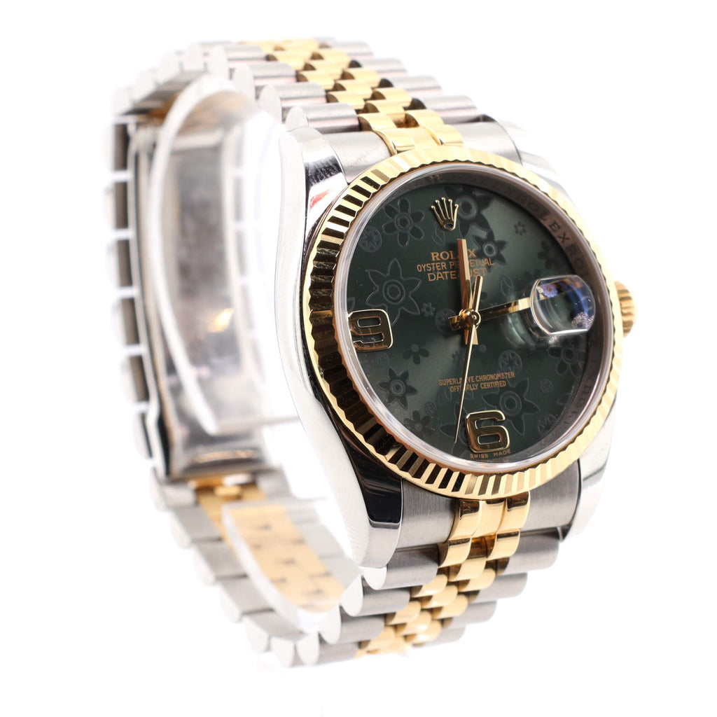 Oyster Perpetual Datejust Automatic Watch Stainless Steel and Yellow Gold with Flower Dial 36