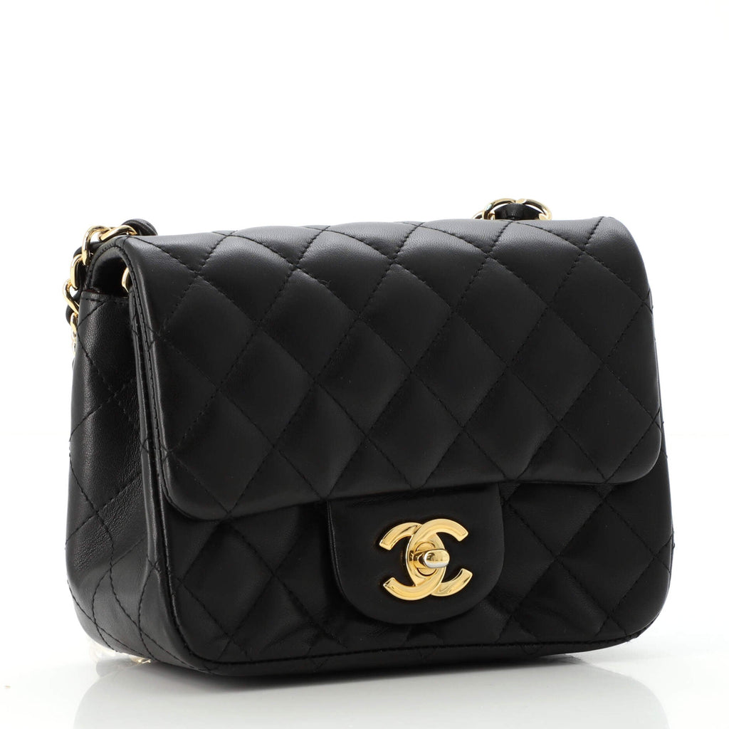 Square Classic Single Flap Bag Quilted Lambskin Mini