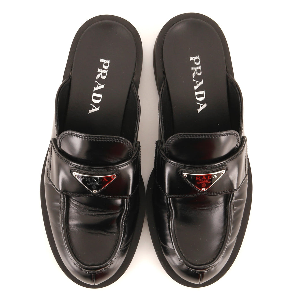 Women's Triangle Logo Loafers Spazzolato Leather