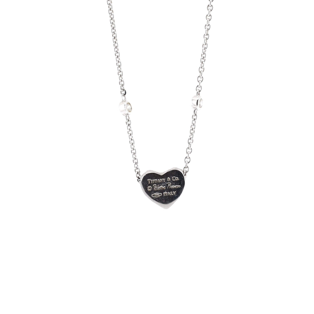 Paloma Picasso Hammered Heart Two Diamond Pendant Necklace 18K White Gold with Diamonds