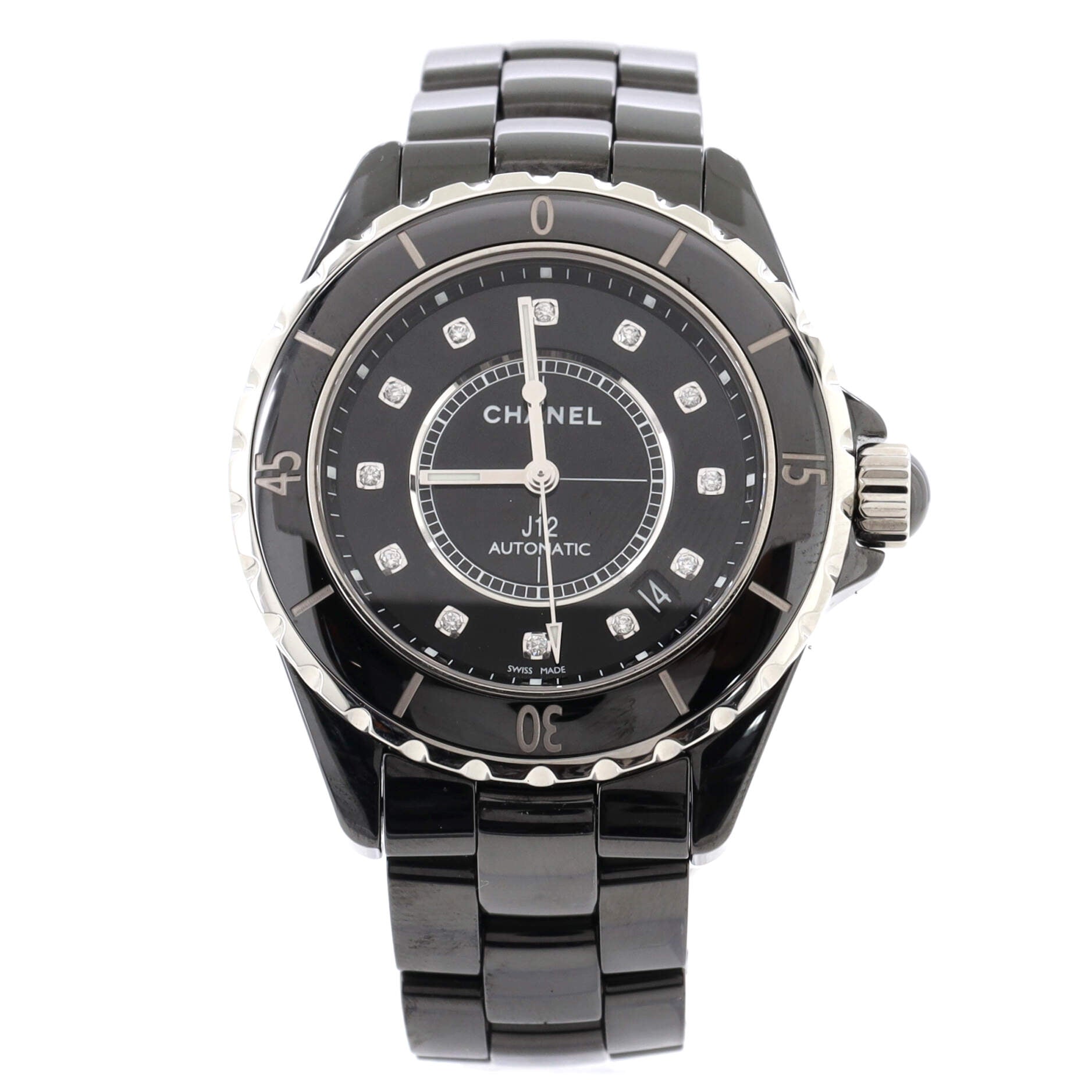 J12 Automatic Watch Ceramic and Stainless Steel with Diamond Markers 38