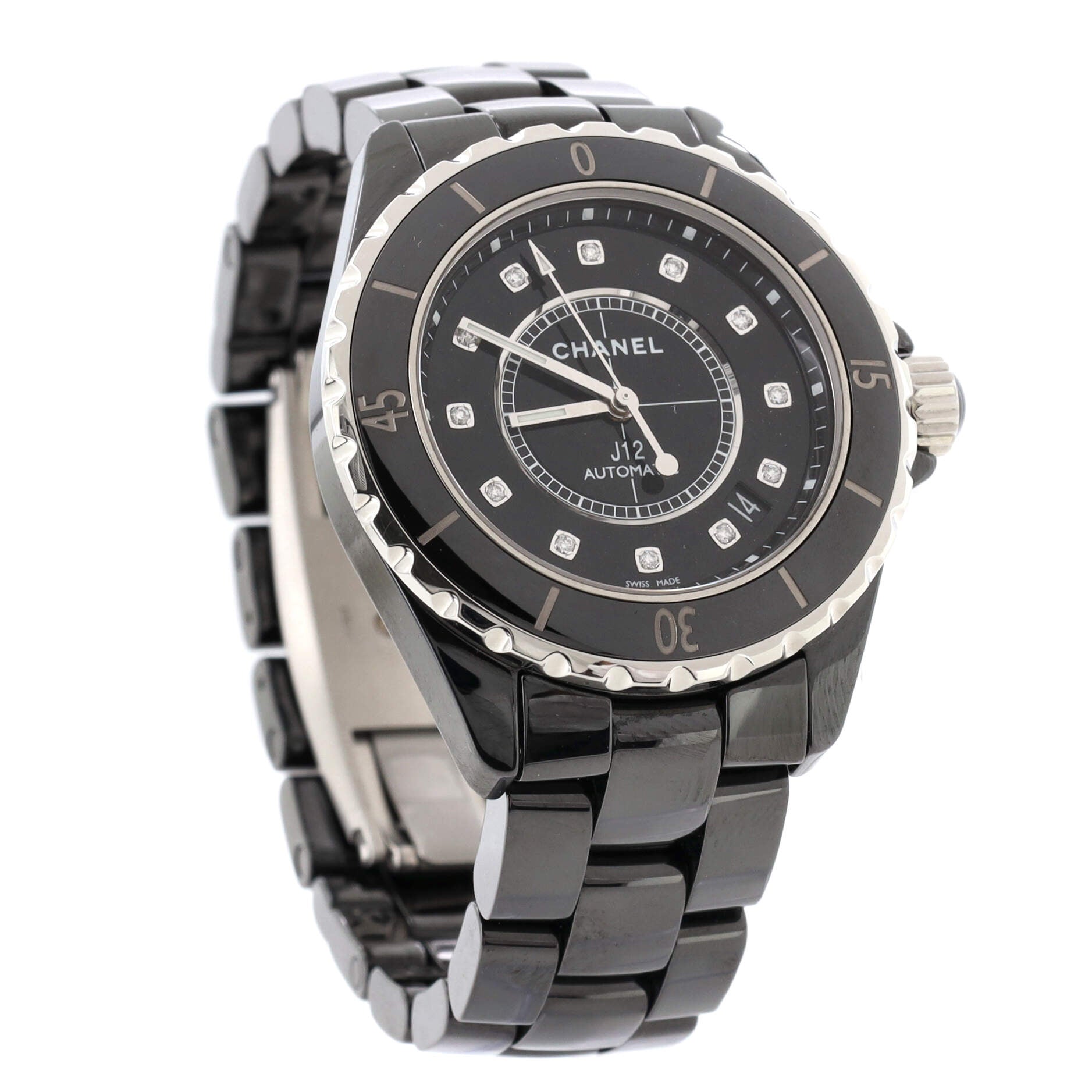 J12 Automatic Watch Ceramic and Stainless Steel with Diamond Markers 38