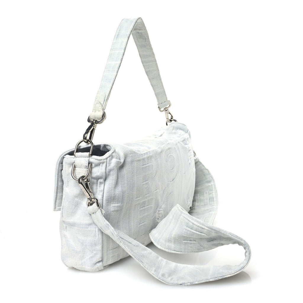 X MARC JACOBS Bleached Denim Logo Maxi Baguette Off White