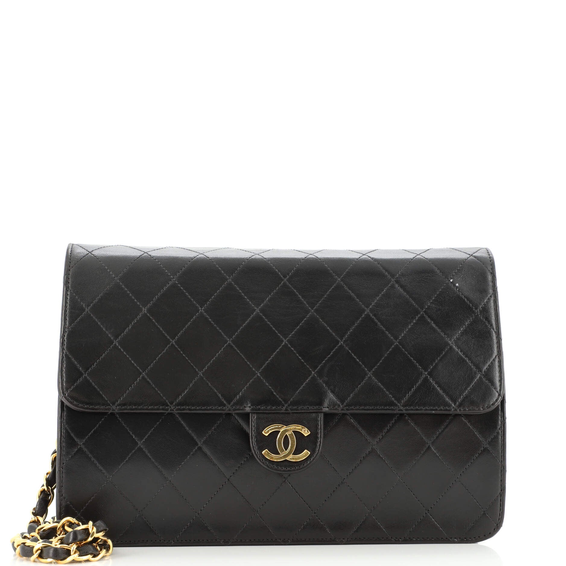 Vintage Clutch with Chain Quilted Leather Medium