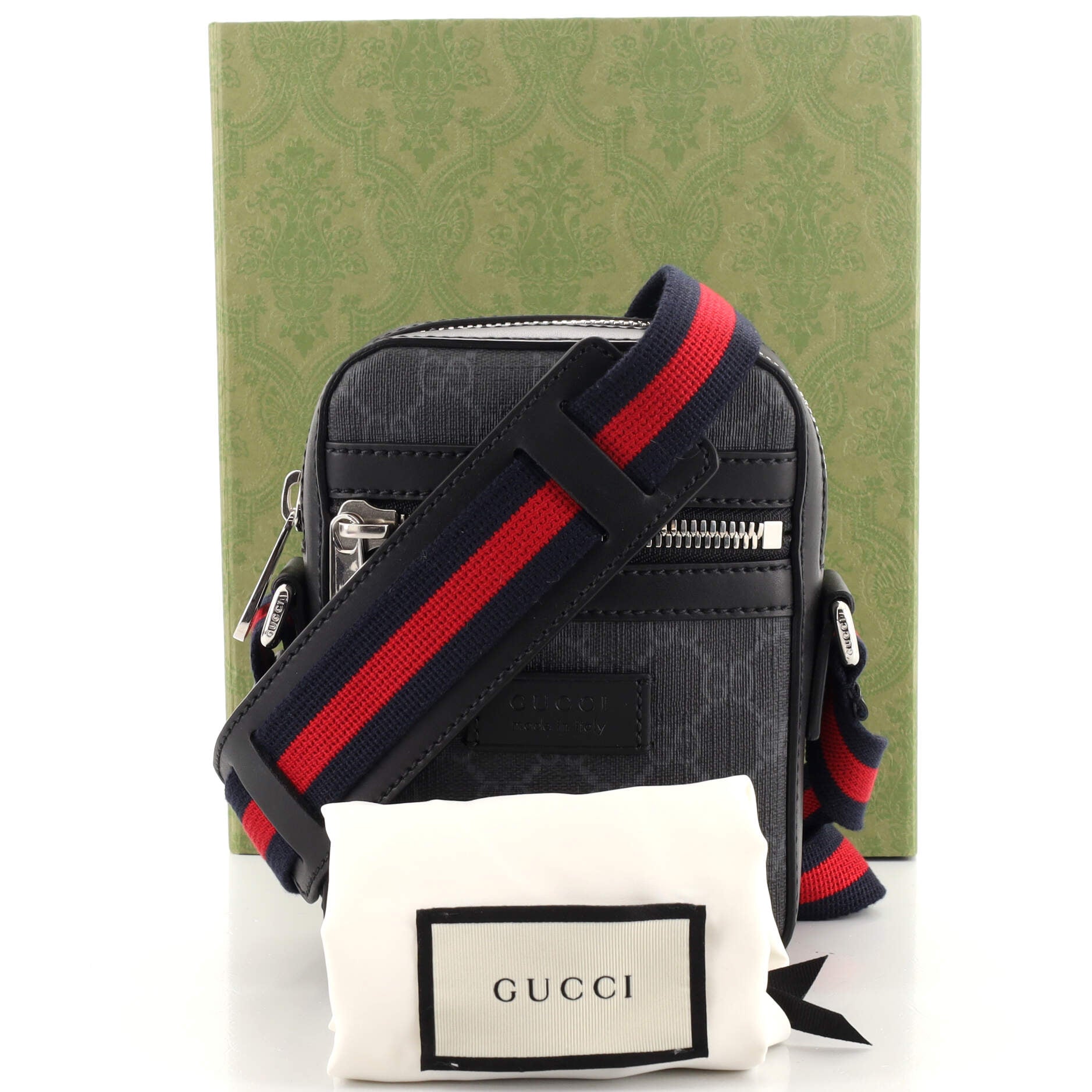 Web Strap Front Zip Messenger Bag GG Coated Canvas Mini
