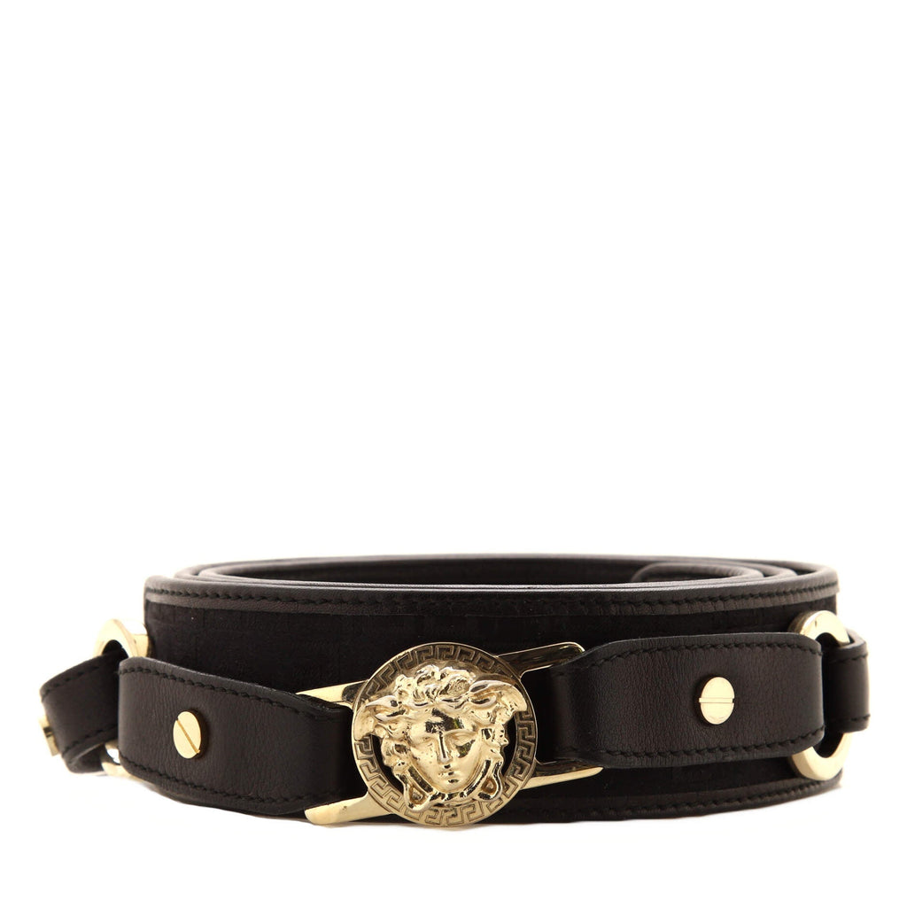 Vintage Medusa Insignia Belt Leather and Jacquard Wide 90