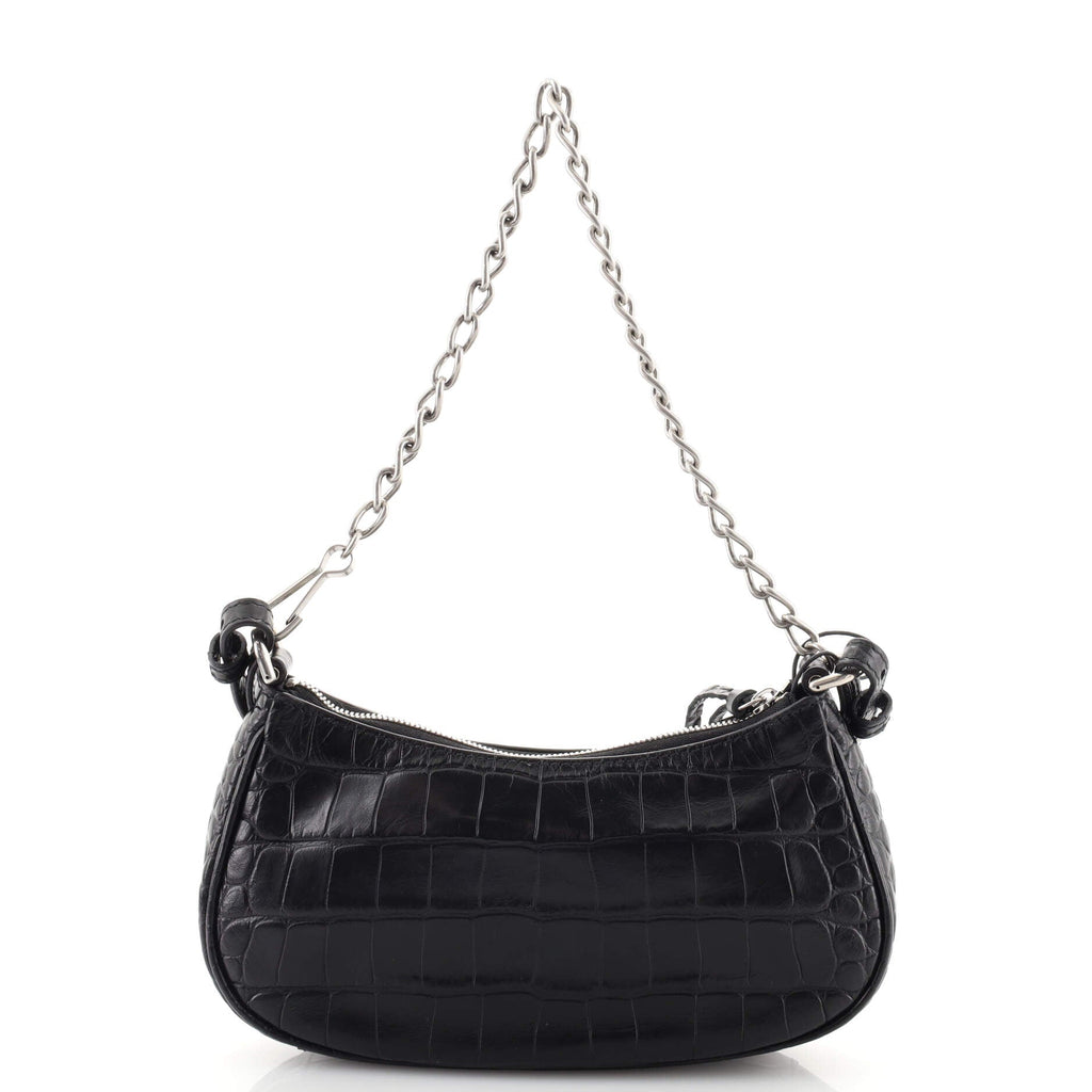 Le Cagole Giant Studs Chain Shoulder Bag Crocodile Embossed Leather with Crystals Mini