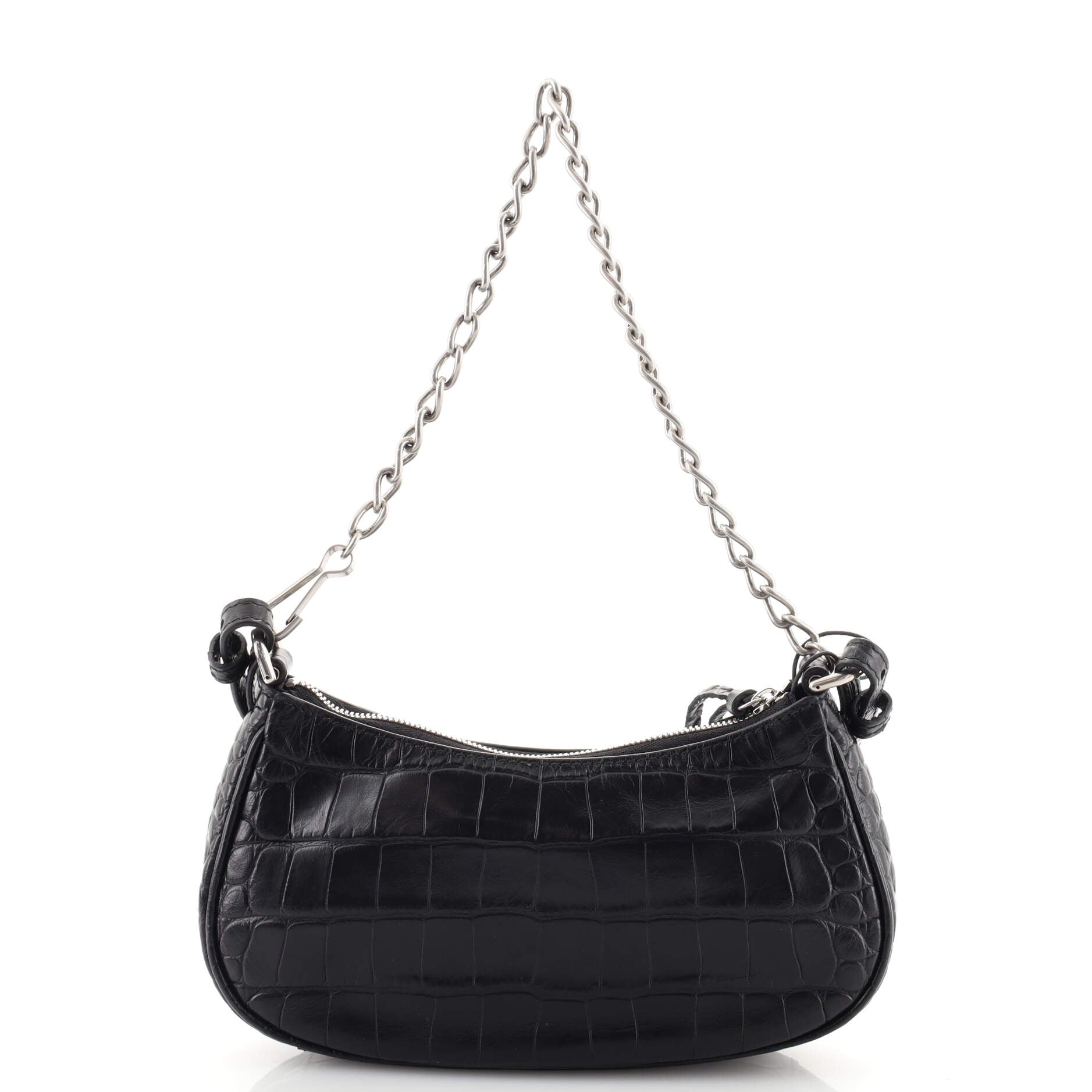 Le Cagole Giant Studs Chain Shoulder Bag Crocodile Embossed Leather with Crystals Mini