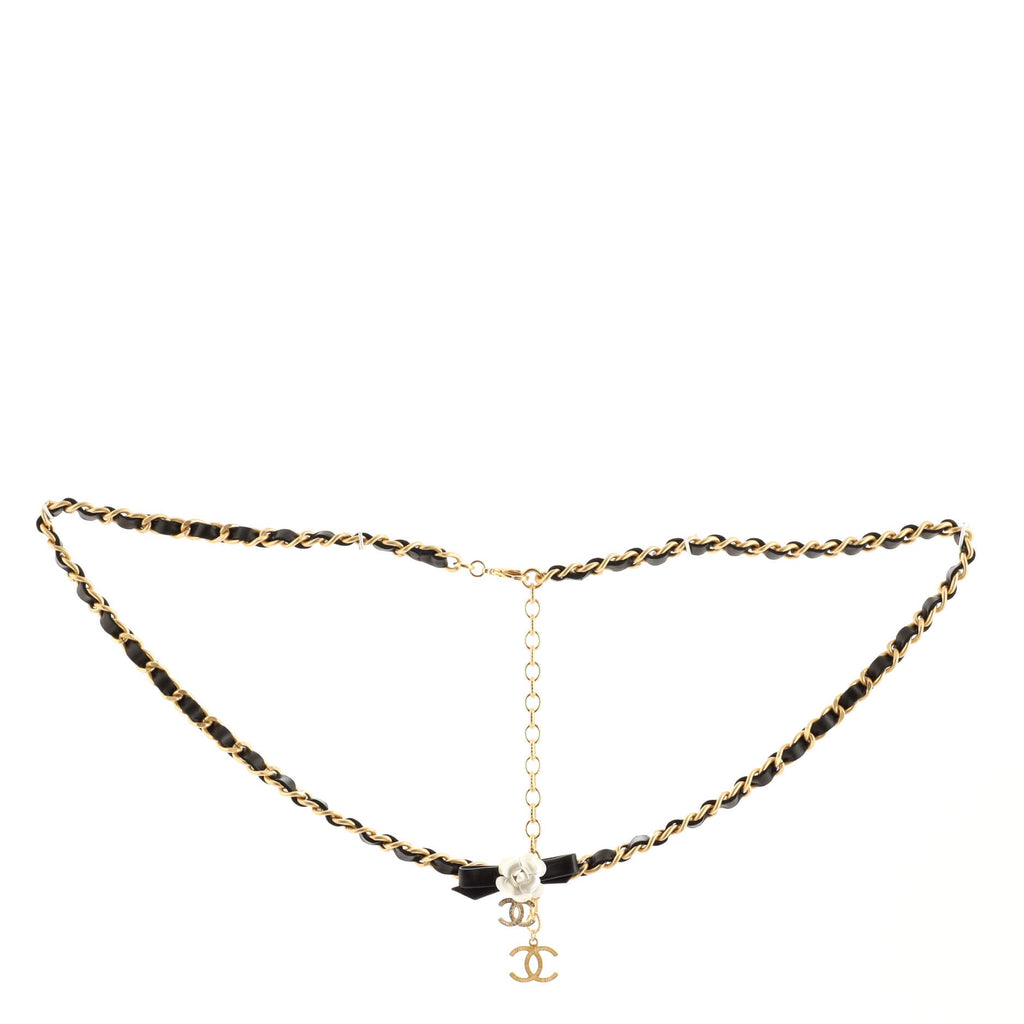 Camellia Bow Chain Belt Metal with Leather 80