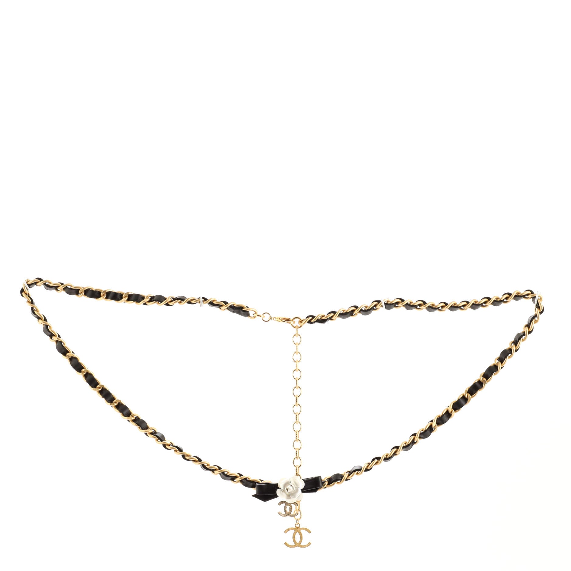 Camellia Bow Chain Belt Metal with Leather 80