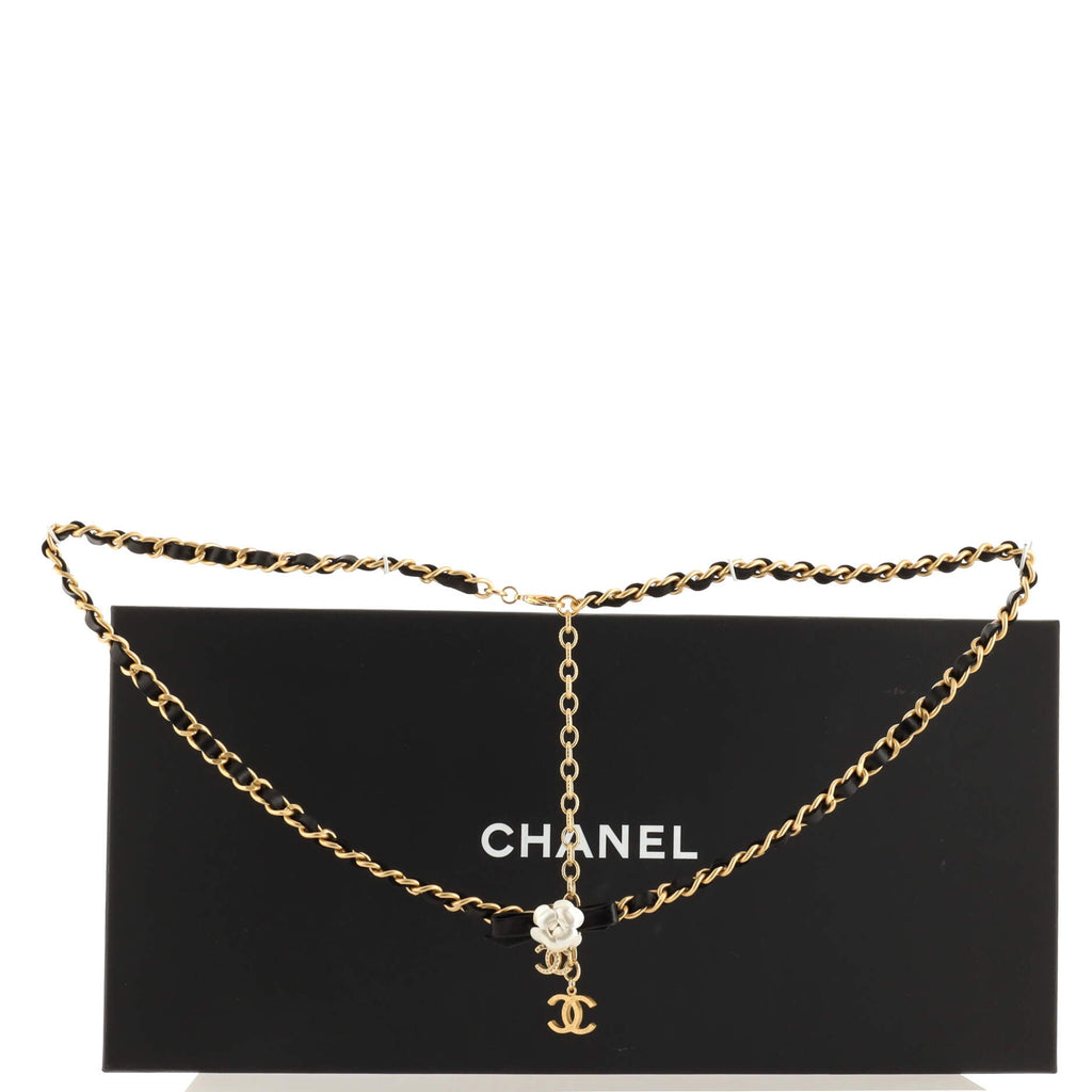 Camellia Bow Chain Belt Metal with Leather 80