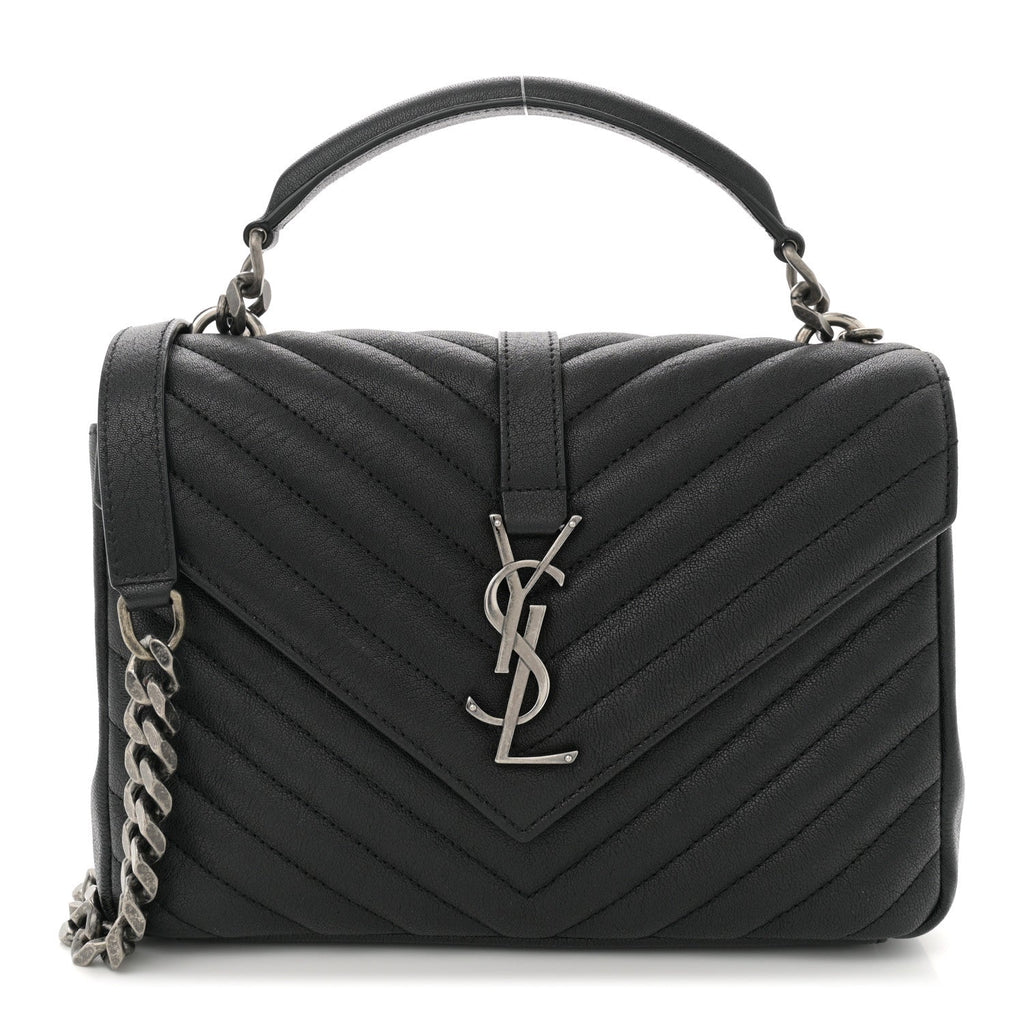 Sheepskin Matelasse Chevron Monogram Medium College Bag Black