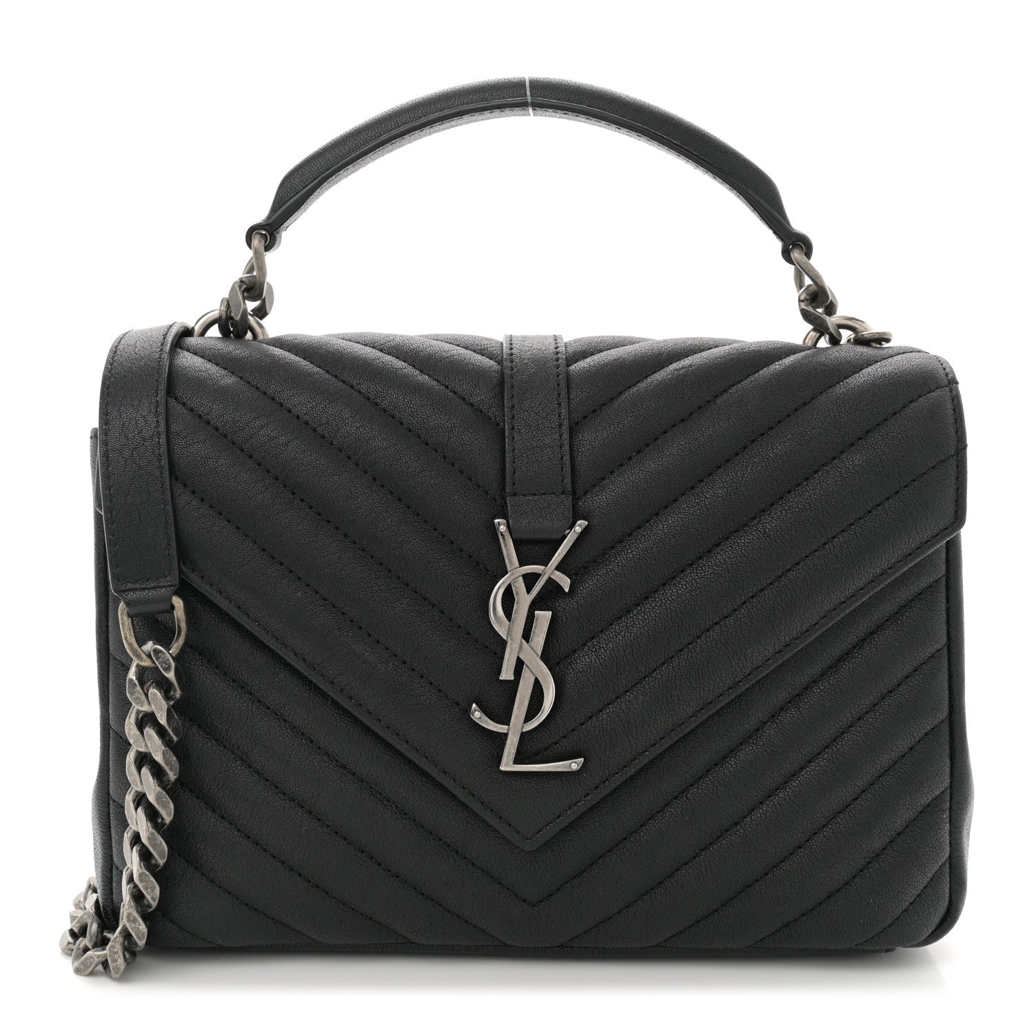 Sheepskin Matelasse Chevron Monogram Medium College Bag Black
