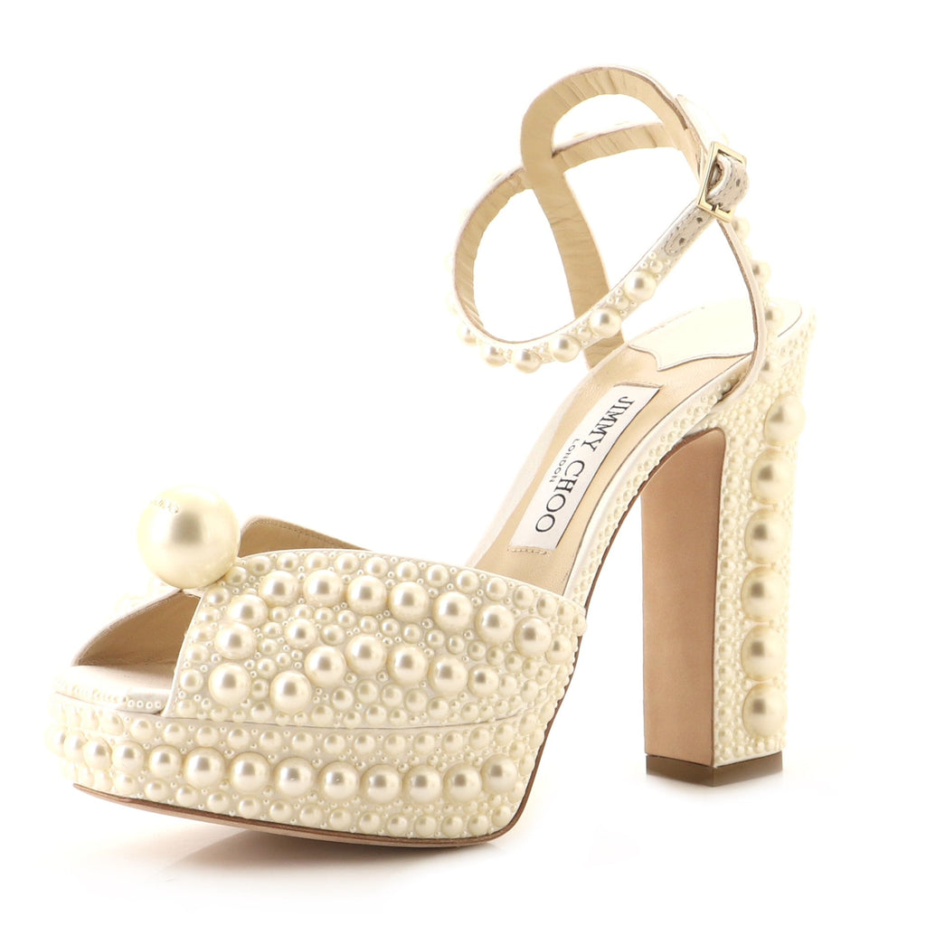 Women's Sacaria Heeled Sandals Pearl Embellished Satin