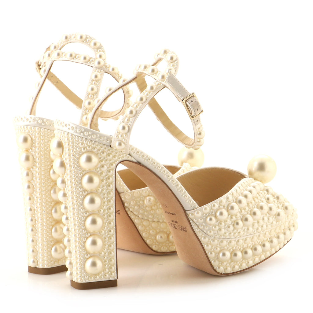 Women's Sacaria Heeled Sandals Pearl Embellished Satin