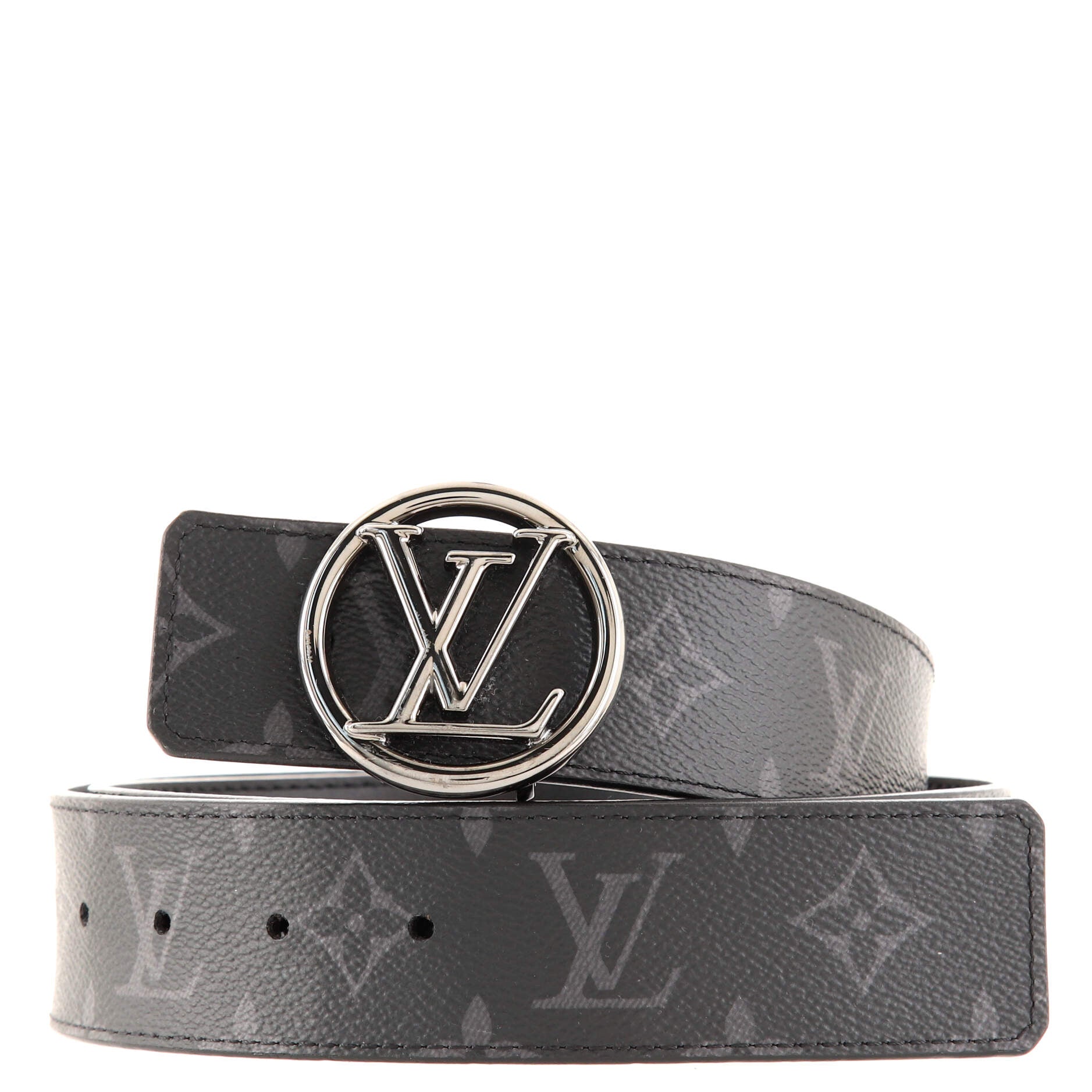 LV Circle Reversible Belt Monogram Eclipse and Leather Wide 90