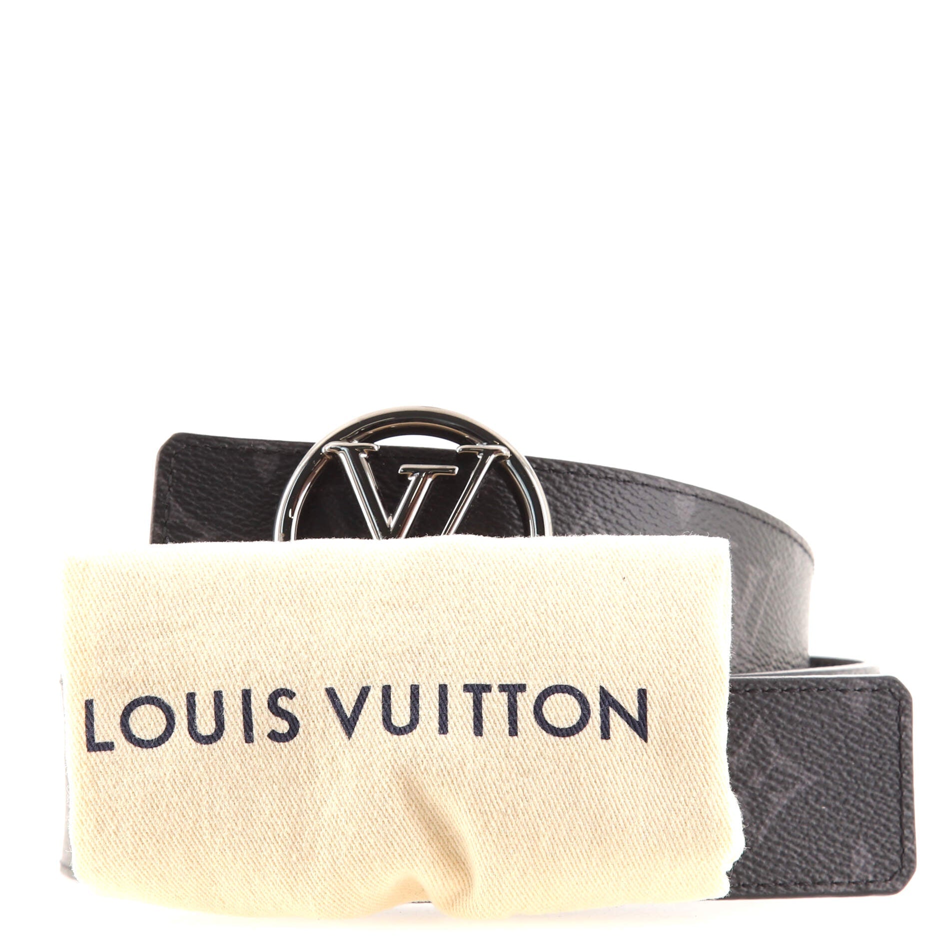 LV Circle Reversible Belt Monogram Eclipse and Leather Wide 90