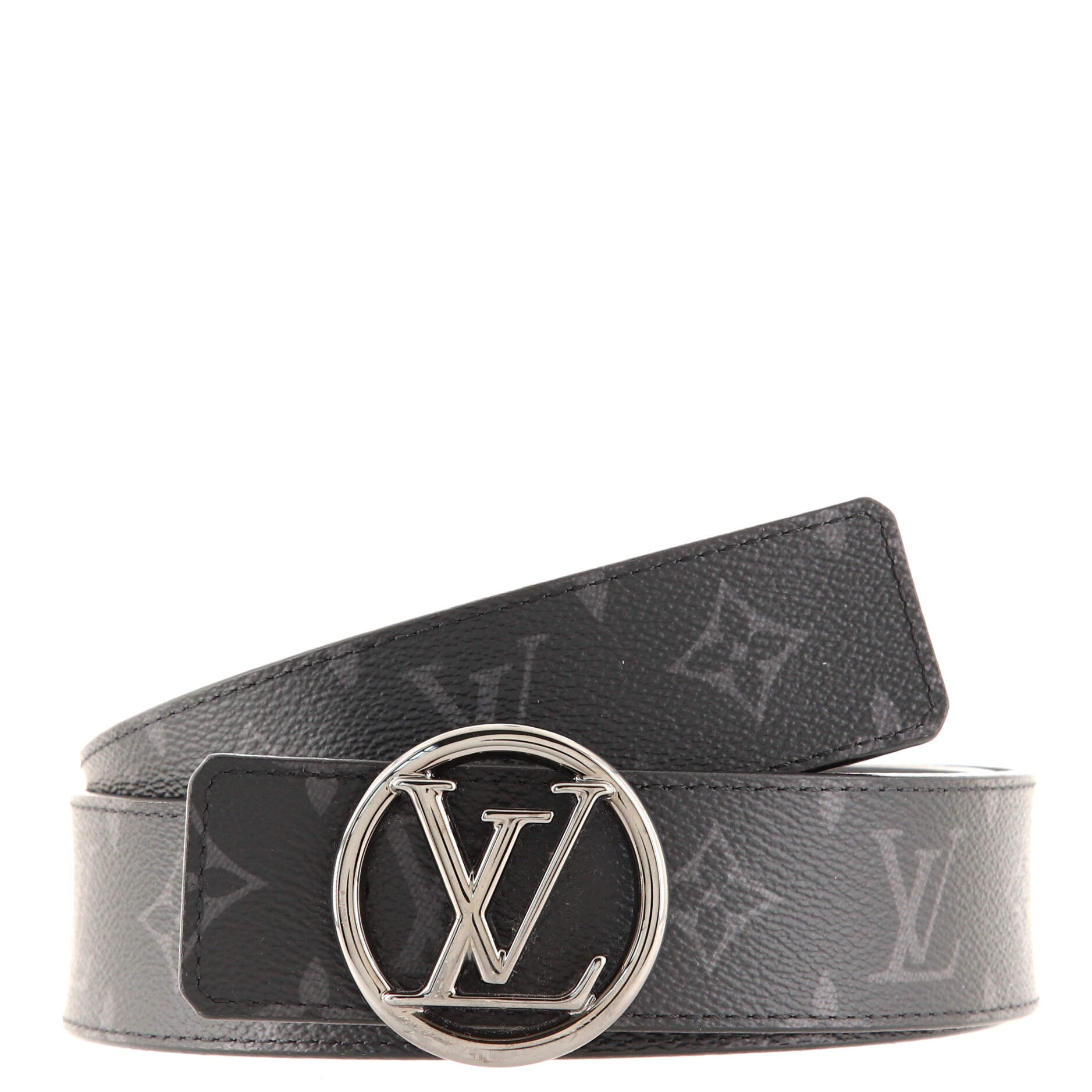 LV Circle Reversible Belt Monogram Eclipse and Leather Wide 90
